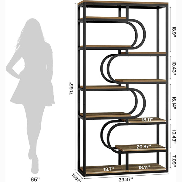 180 cm Industriële Boekenkast, Vijfplanken Etagère met Metalen Frame voor Kantoor