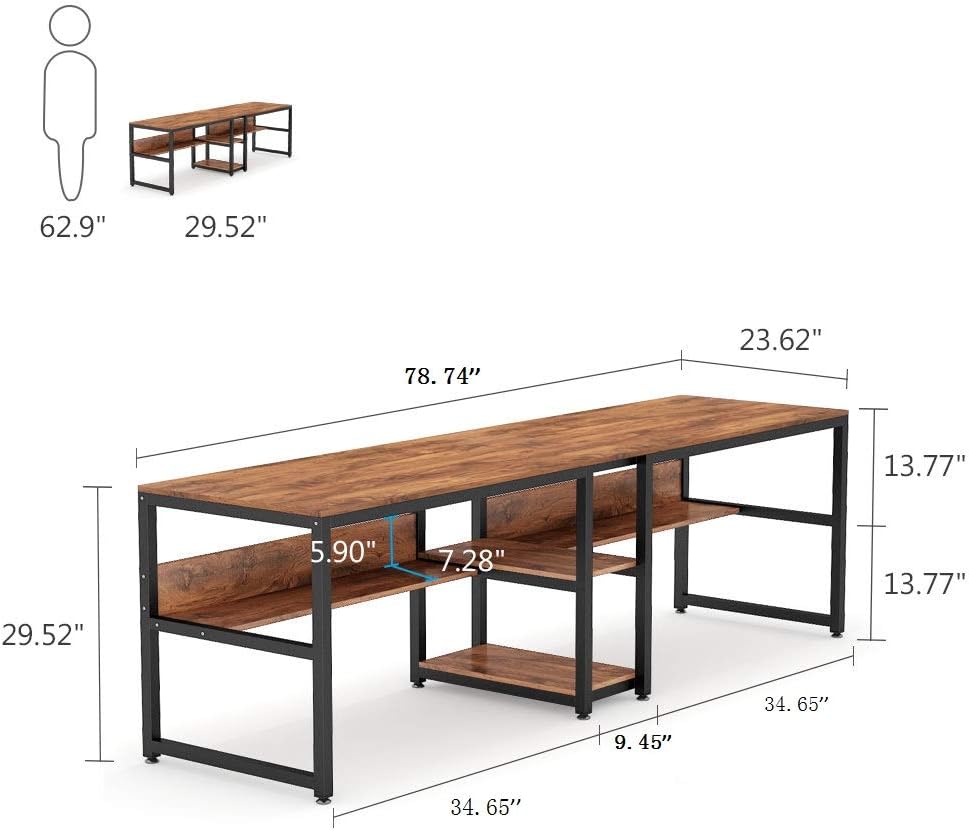 200 cm Lengte Tweepersoons Bureau, Met Geïntegreerde Boekenplank