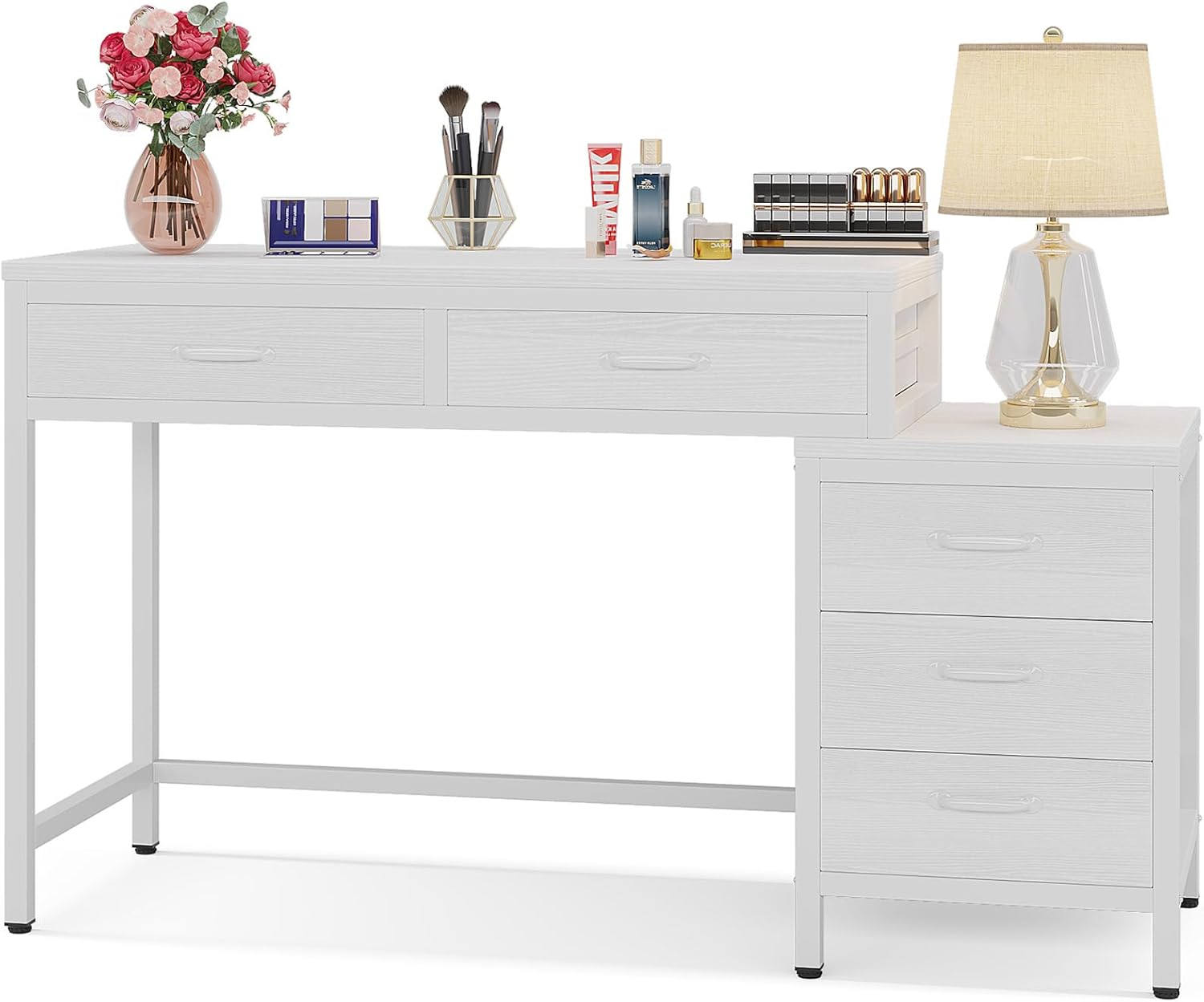 100 cm Schminktafel met 5 Laden, Grijze Opbergmeubel zonder Spiegel voor Vrouwen