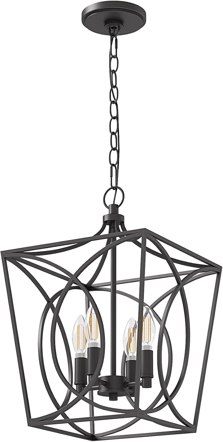 Tribesigns Industriële Metalen Kroonluchter, Zwarte Geometrische Hanglamp voor Woonkamer Entree Slaapkamer [Energieklasse E]