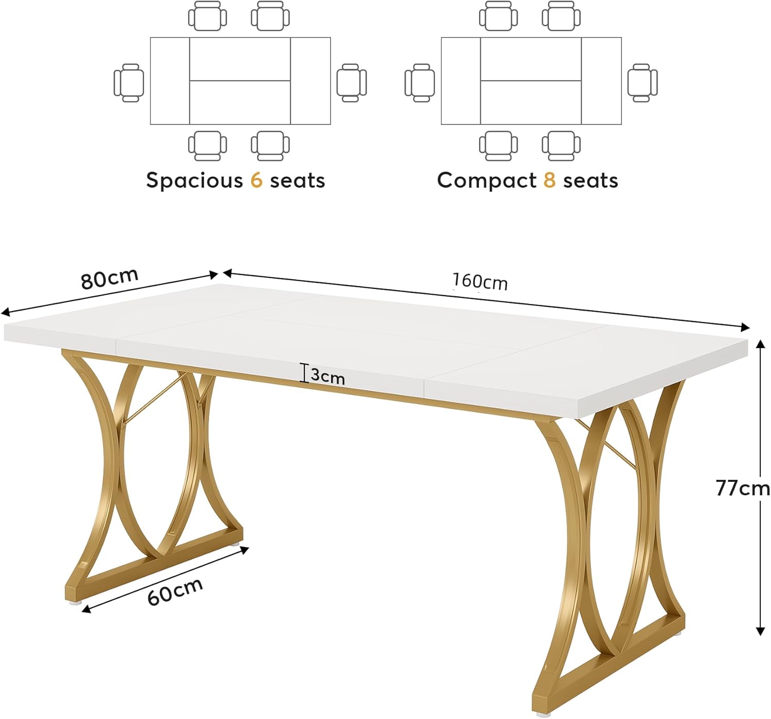 160 cm Tribesigns Computerbureau, Modern Werktafel met Gouden Metaal Frame