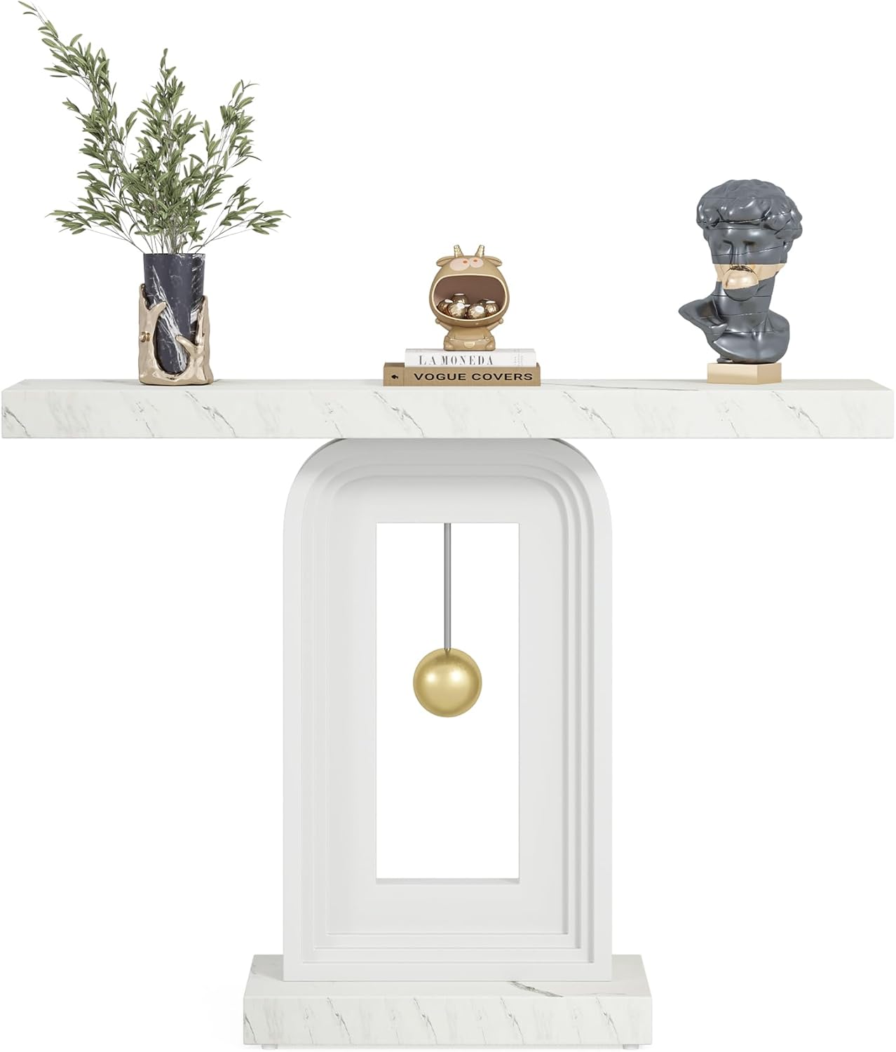 100 cm Moderne Consoletafel, Smalle Banktafel met Slinger Vorm Basis voor Woonkamer