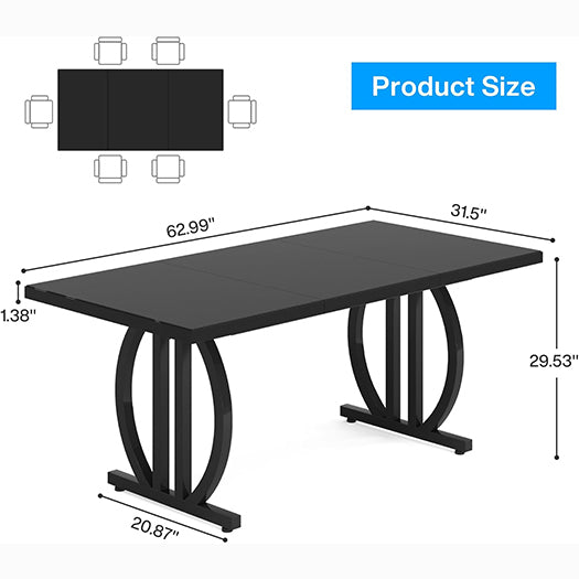 Zwarte Eettafel 160 cm met Metalen Frame, Industrieel Ontwerp voor 4-6 Personen