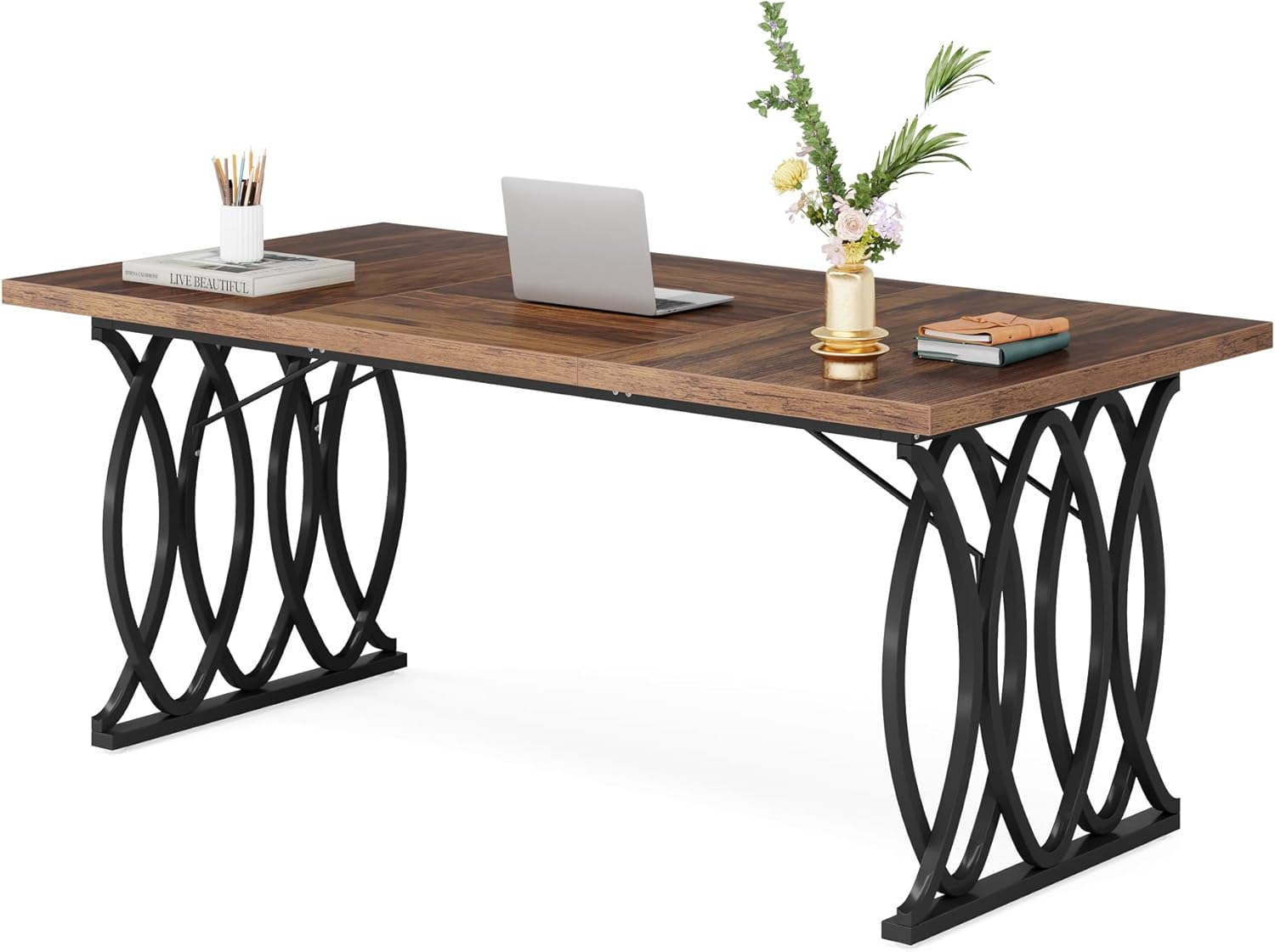 160 cm Executive Bureau, Met Witte Afwerking en Gouden Accenten voor Kantoor