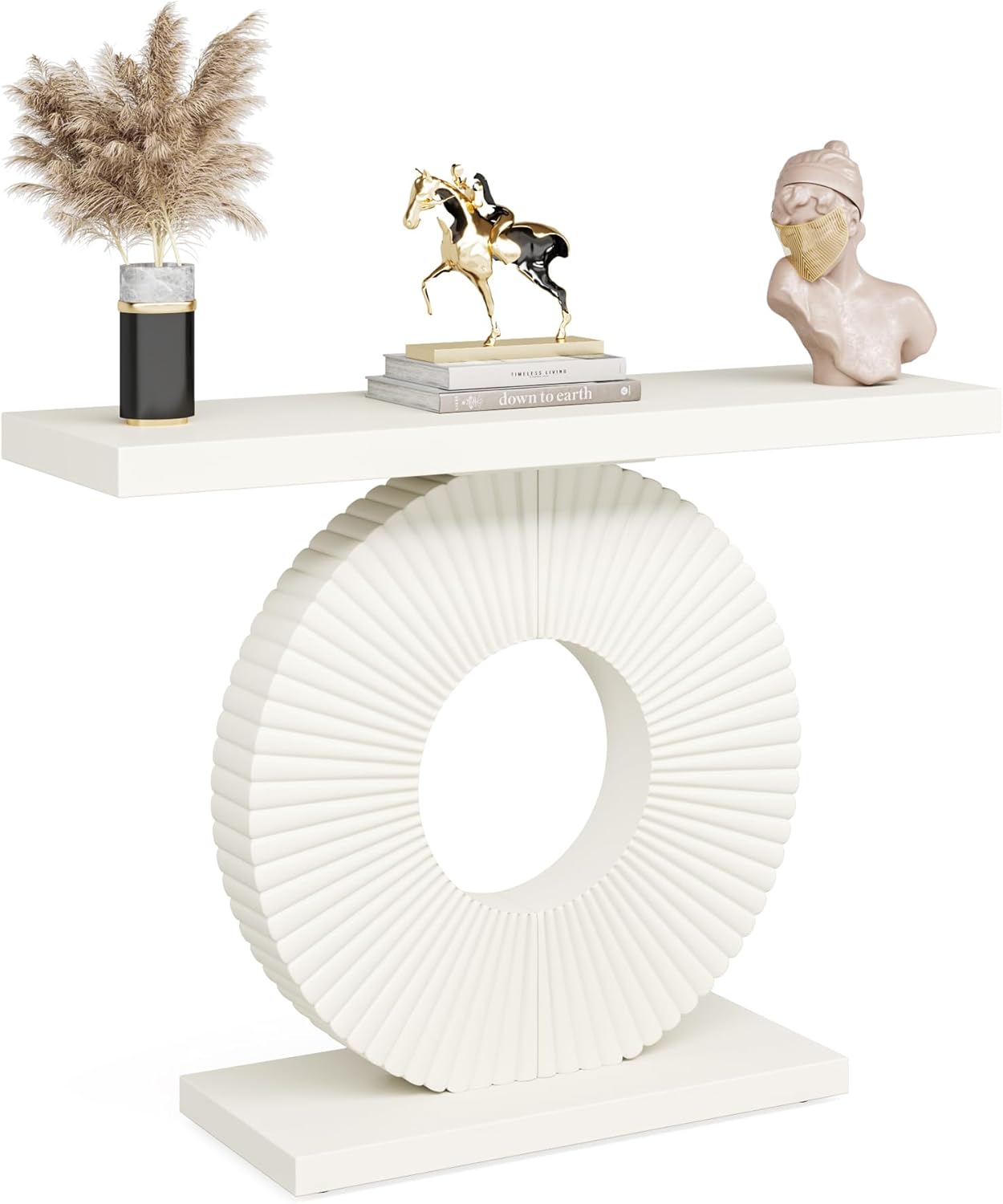 100 cm Smalle Consoletafel, Moderne Witte Tafel Met Geometrisch Onderstel Voor Entree Hal Of Woonkamer