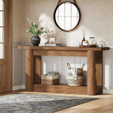 160 cm Landelijke Console met 2 Planken, Smalle Lange Salontafel in Rustiek Bruin voor Hal en Entree 3
