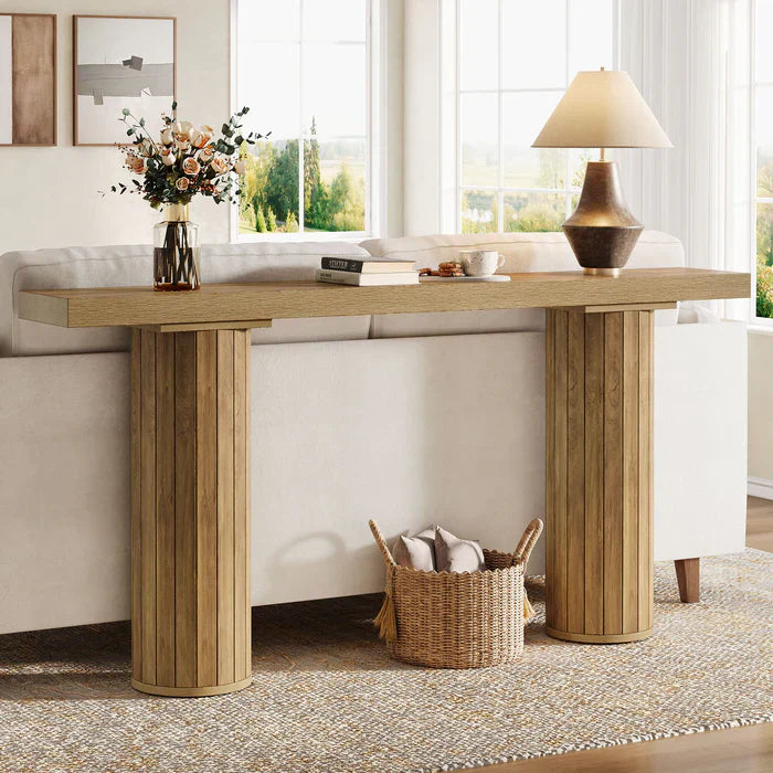 160 cm Consoletafel, Lange Boerenstijl Sofatafel voor Woonkamer, Smalle Entreetafel voor Hal of Gang