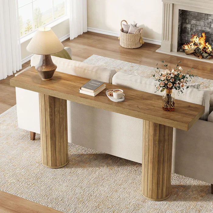 160 cm Consoletafel, Lange Boerenstijl Sofatafel voor Woonkamer, Smalle Entreetafel voor Hal of Gang