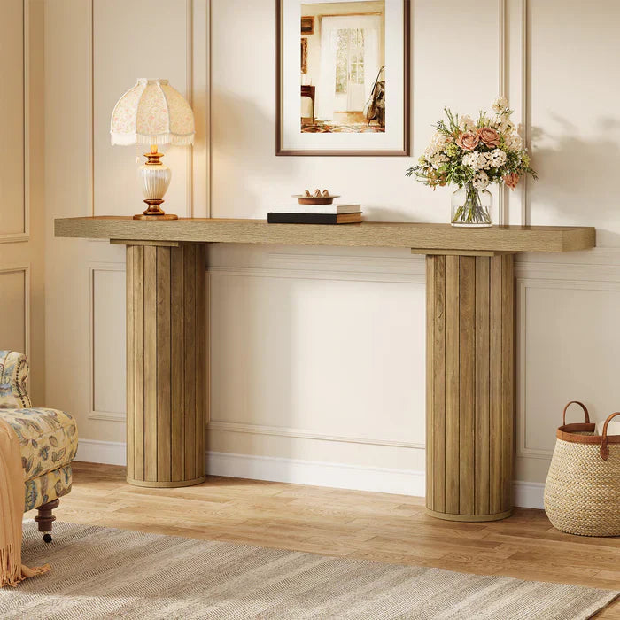 160 cm Consoletafel, Lange Boerenstijl Sofatafel voor Woonkamer, Smalle Entreetafel voor Hal of Gang