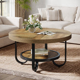 80 cm Ronde Salontafel voor Woonkamer, 2-Laagse Industriële Tafel met Opbergplank 3