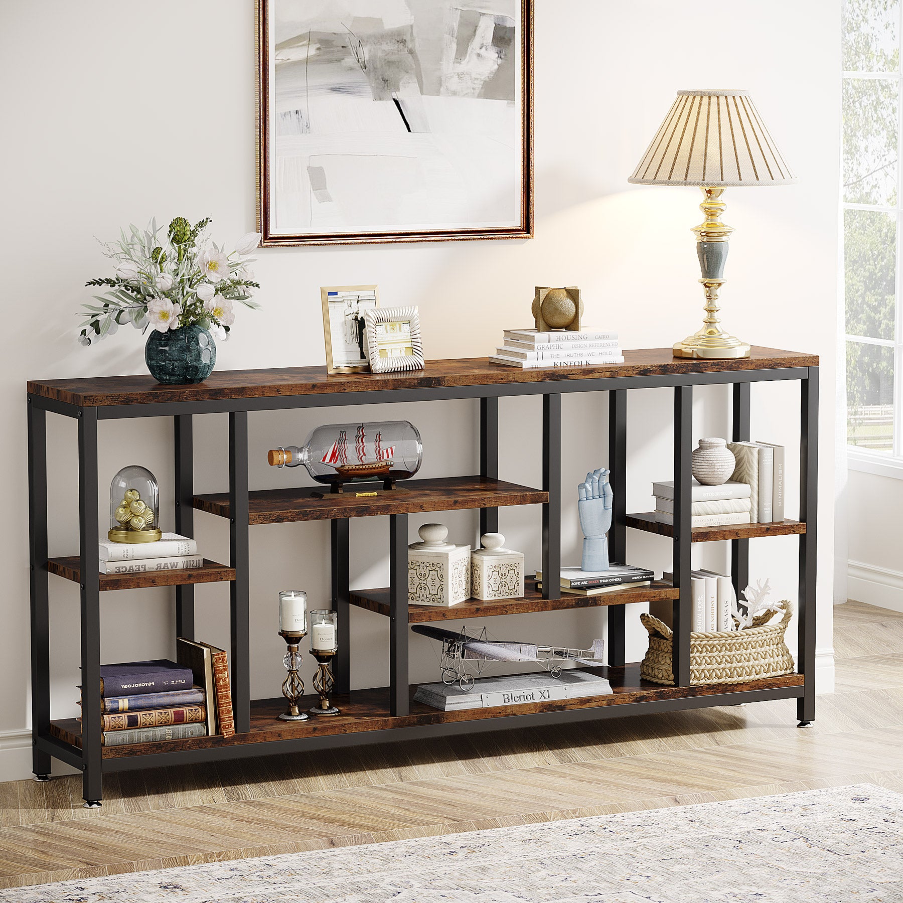 180 x 30 cm Tribesigns industriële consoletafel met 3-laagse opbergruimte, smalle sidetable achter de bank voor hal woonkamer en entree