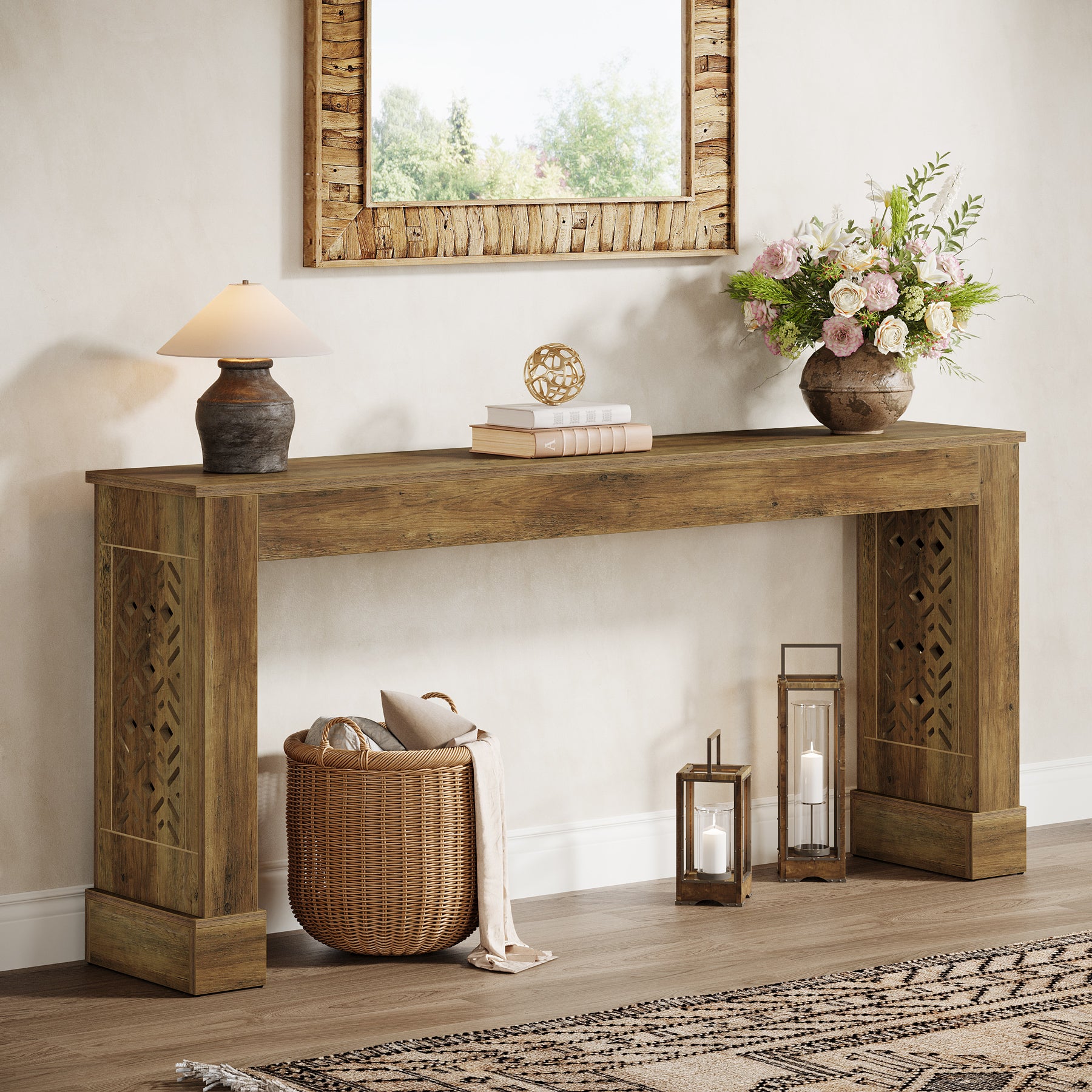160 cm Landelijke Consoletafel voor Entree en Hal, Industriële Houten Haltafel Bruin