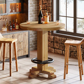 Ronde bartafel van massief hout, 95 cm hoge bistrotafel met metalen voetsteun 3