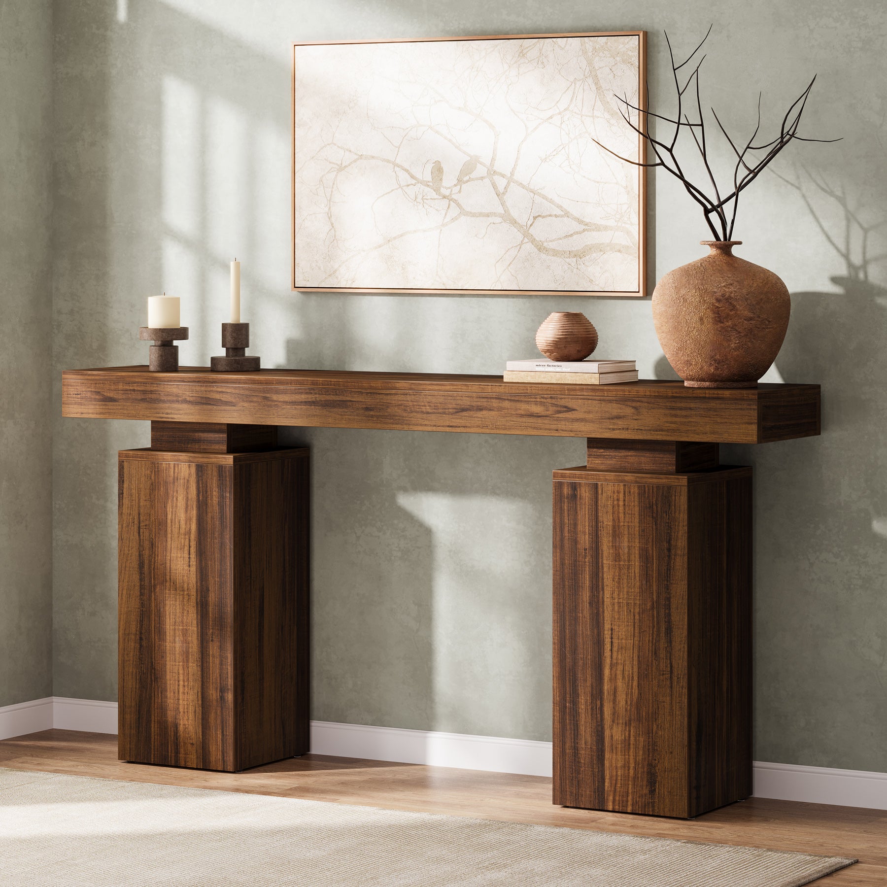 Consoletafel van 160 cm in landhuisstijl voor hal en achter de bank, moderne houten sidetable voor woonkamer en entree