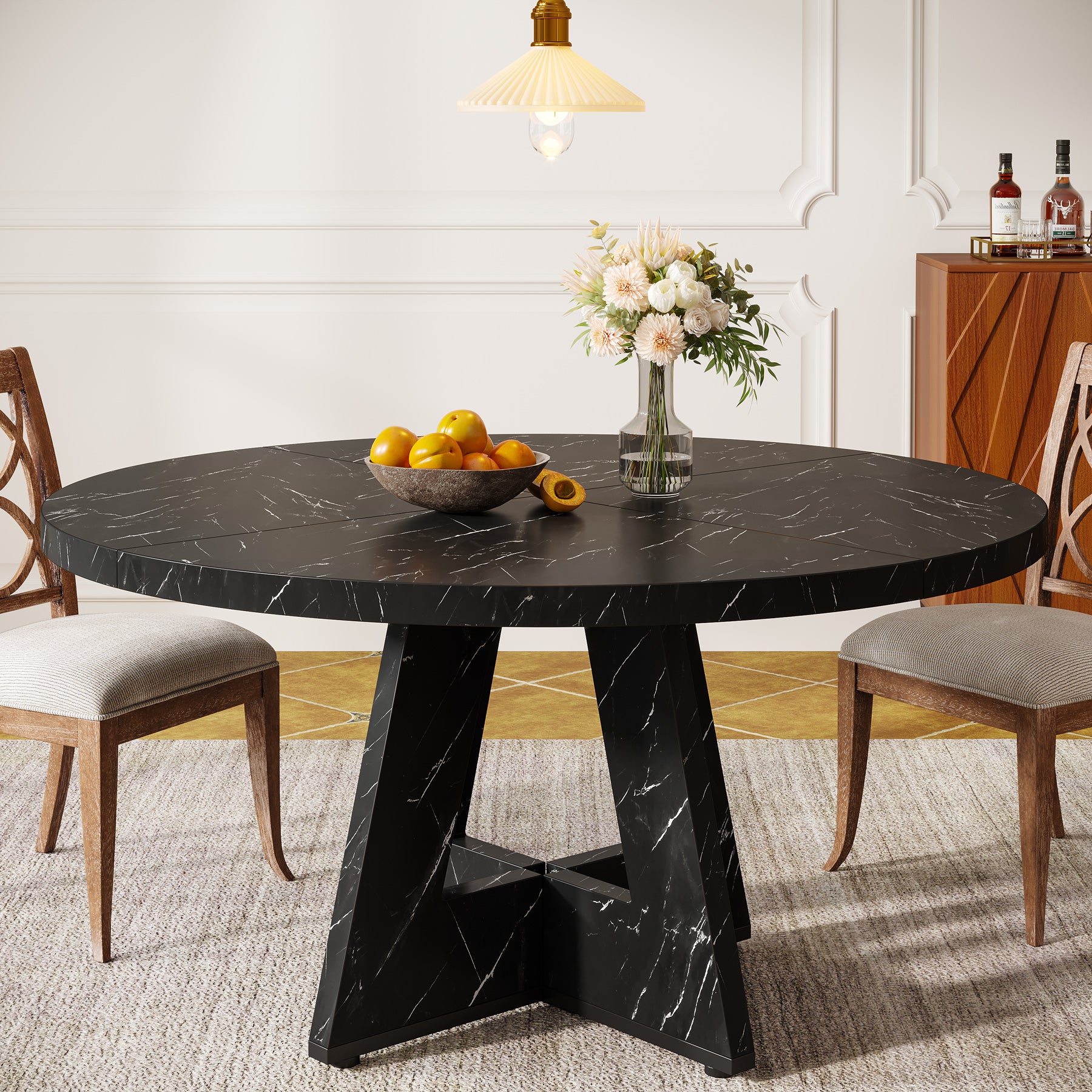 120 cm Ronde Boeren Eettafel, Bruin Houten Tafelblad voor 4 Personen in Keuken of Woonkamer