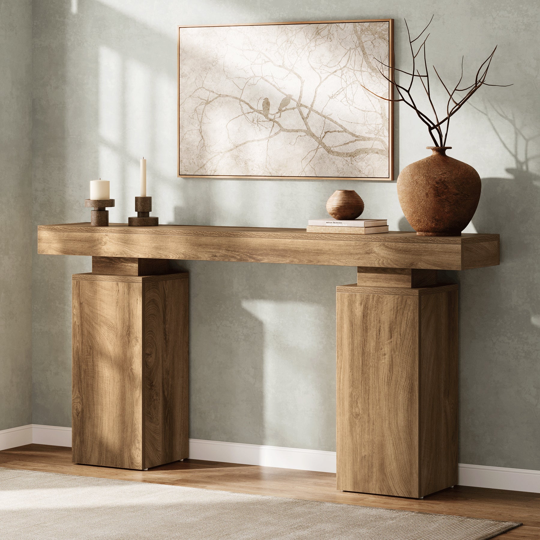 Consoletafel van 160 cm in landhuisstijl voor hal en achter de bank, moderne houten sidetable voor woonkamer en entree