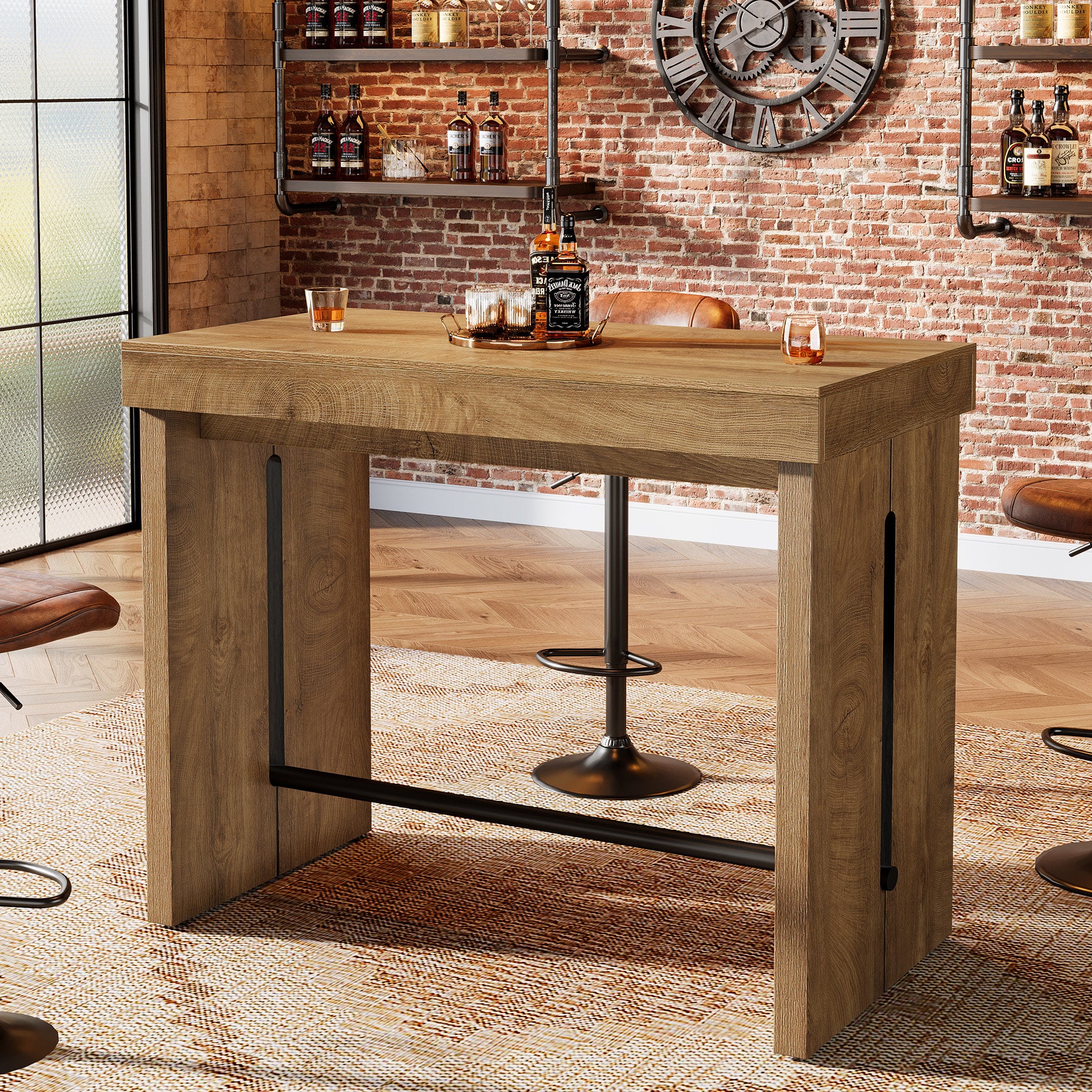 105 cm Bartafel met Metalen Voetsteun, Rechthoekige Statafel voor Keuken en Bistro (Alleen Tafel)