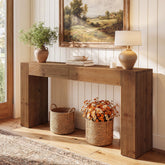 Tribesigns massief houten consoletafel van 160 cm met 2 lades, haltafel met geribbelde afwerking 3