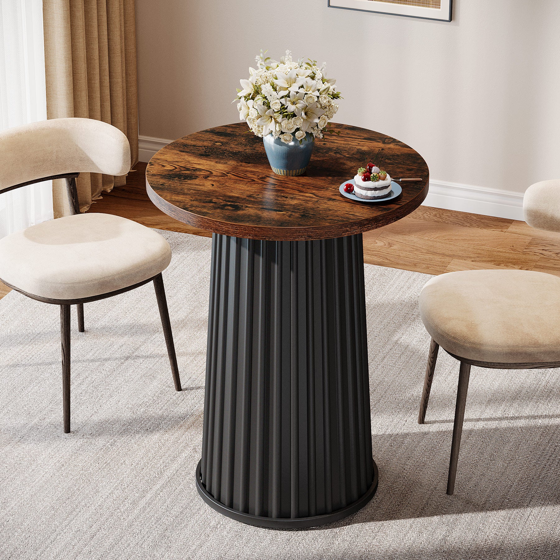 60 cm Ronde Eettafel, Moderne Keukentafel Met Metalen Voet Voor Kleine Ruimtes