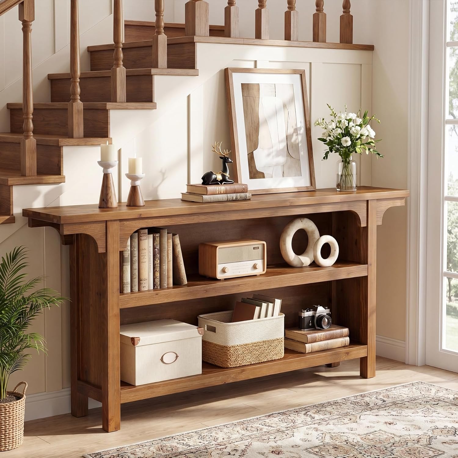 63" Console Table, 3-Tier Narrow Sofa Table with Storage Shelves for Hallway