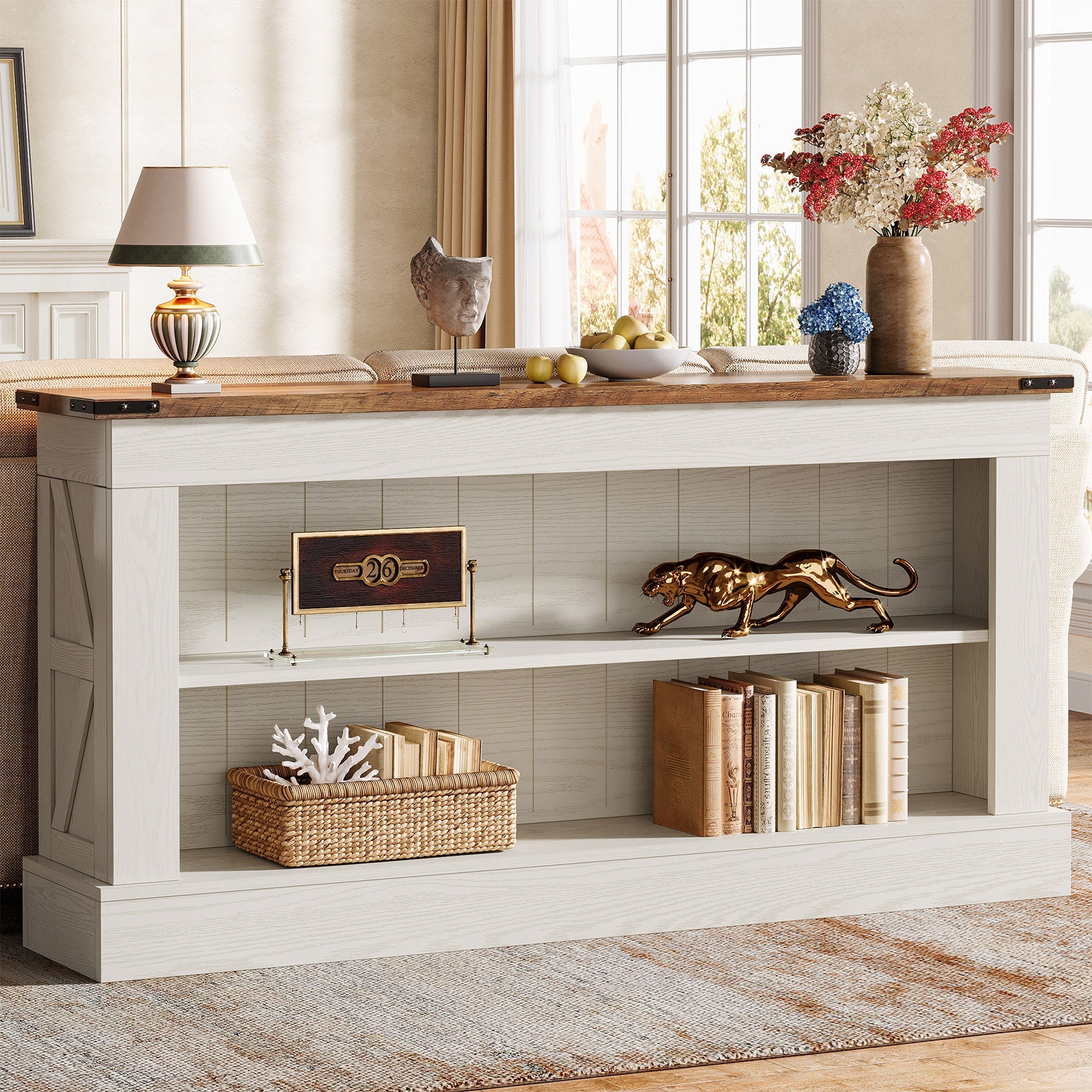 63" Console Table, Long Entryway Table Sofa Table With Storage Tribesigns