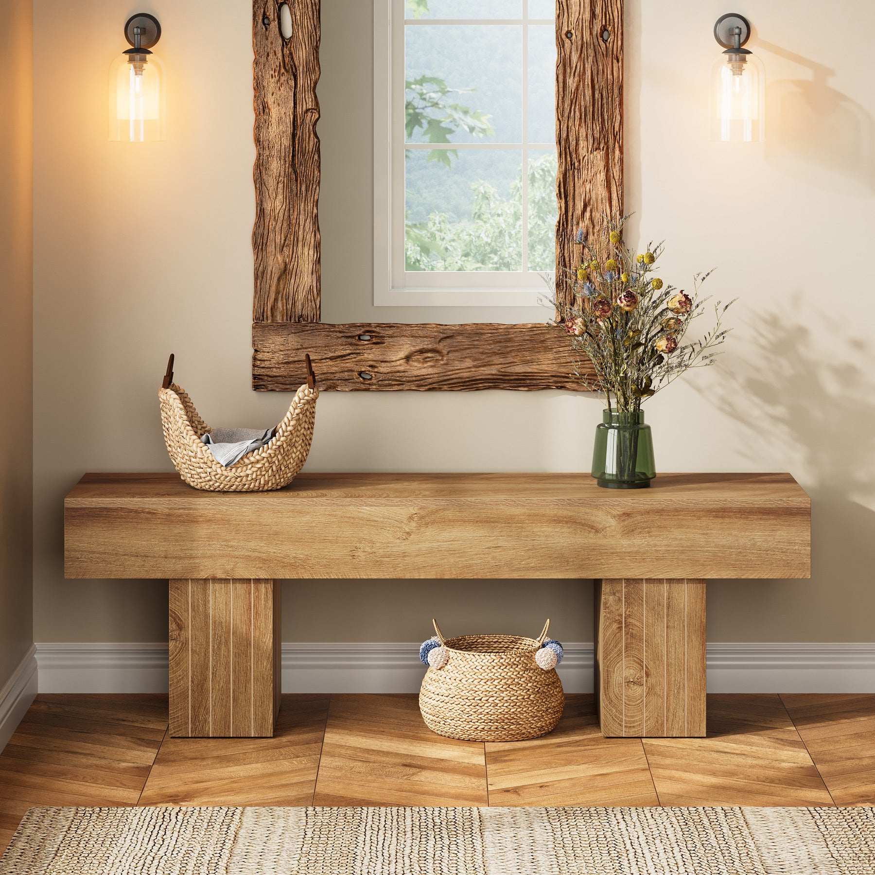 140 cm Houten Schoenenbank in Landelijke Stijl