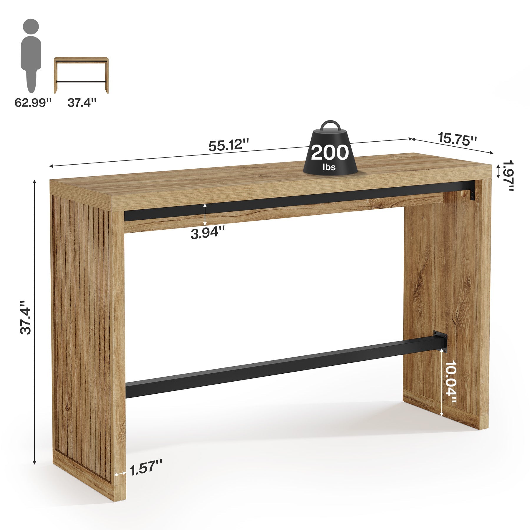 Tribesigns bartafel van 140 cm, hoge tafel met metalen voetensteun, statafel in moderne landelijke stijl
