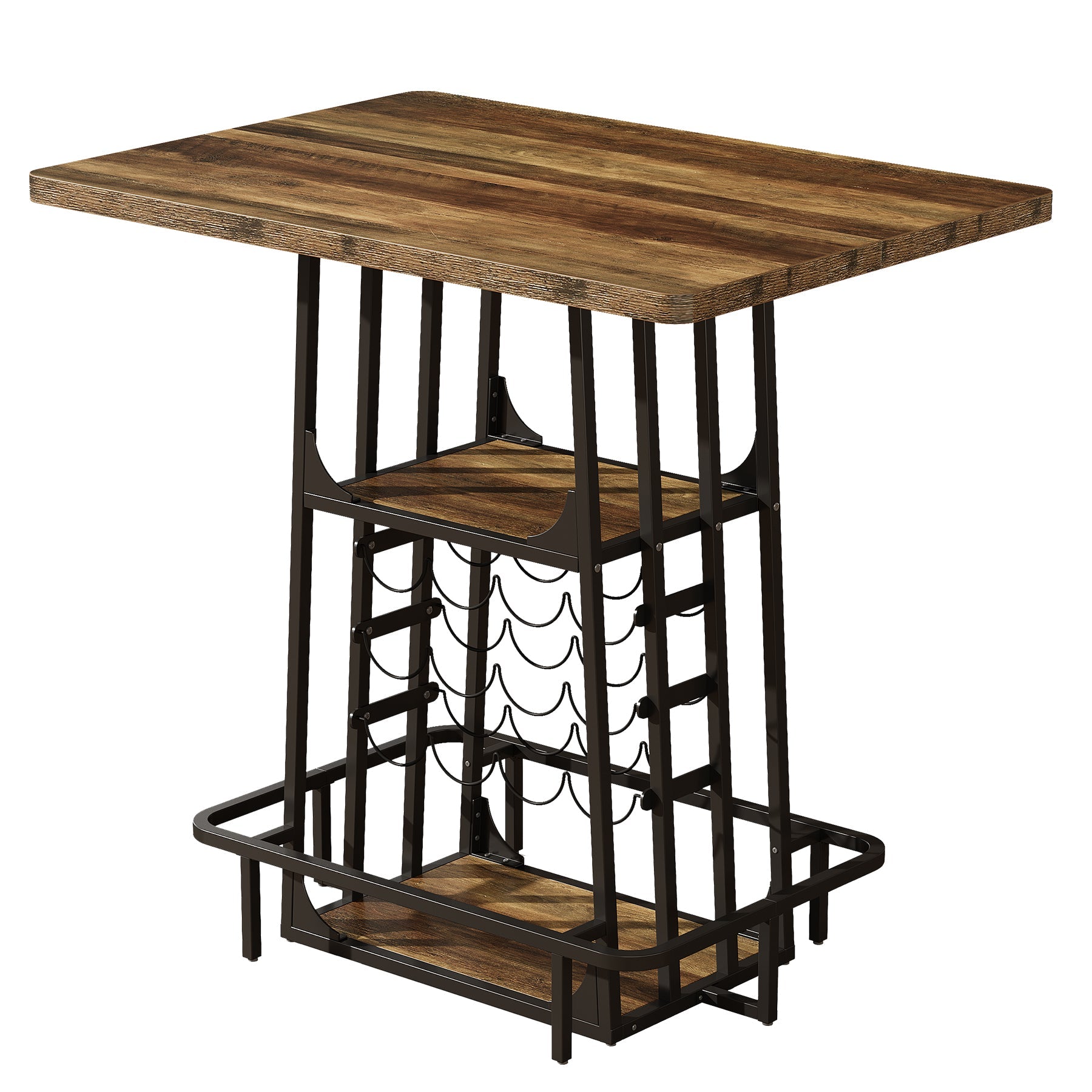 100 cm Bartafel met Opbergruimte, 3-laags Pubtafel op Bardhoekhoogte met Glashouder & Wijnrek