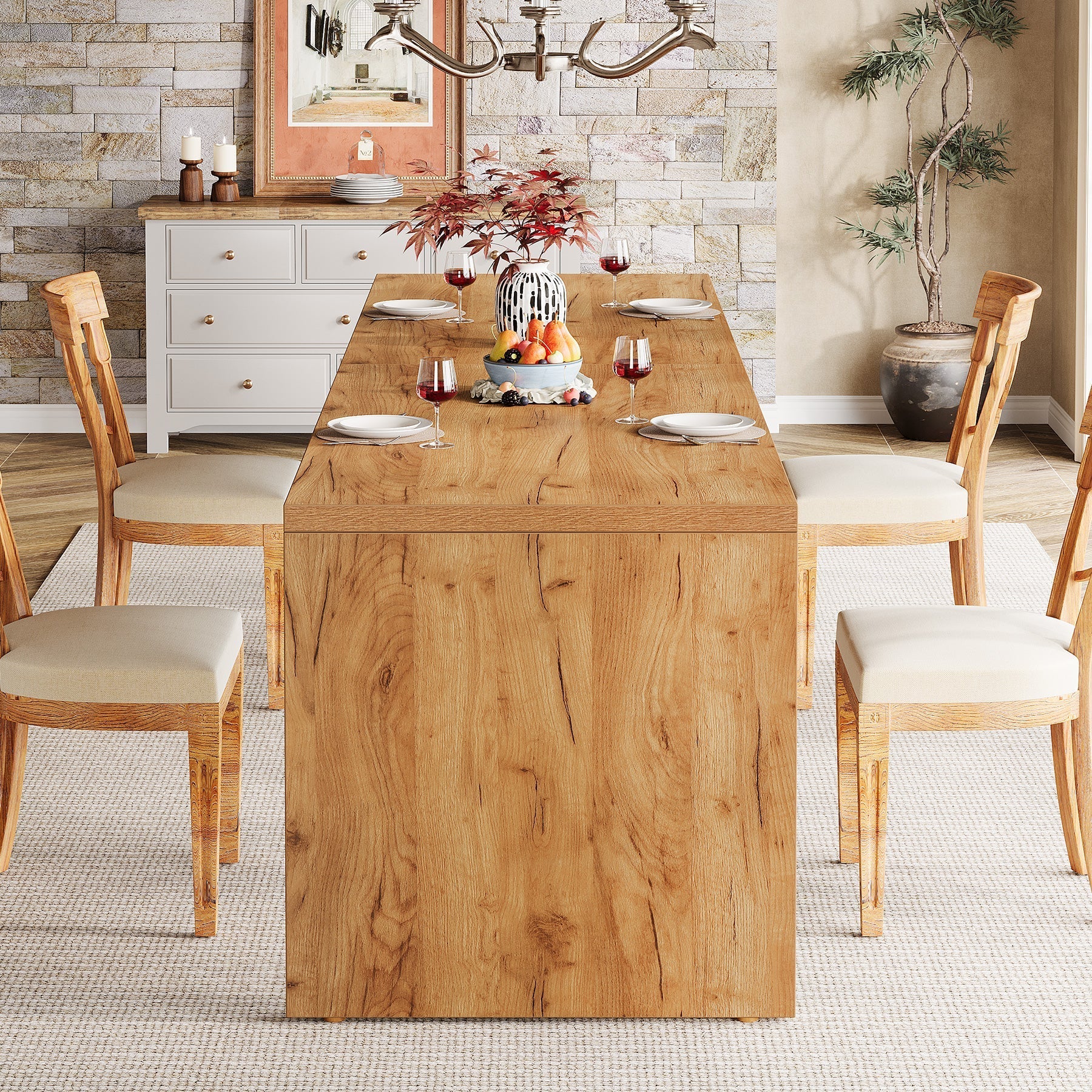 180 cm Tribesigns Eettafel, Moderne Keukentafel met Robuuste Basis