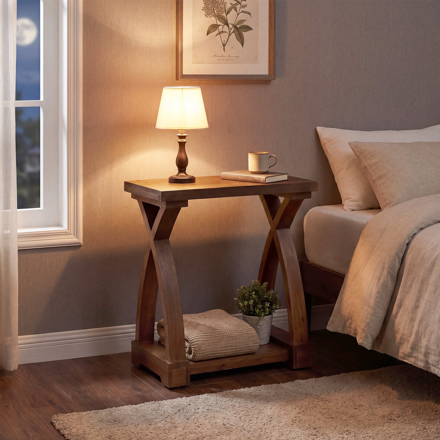 Tribesigns massief houten bijzettafel met 2 opbergplanken, smal houten nachtkastje voor woonkamer en slaapkamer