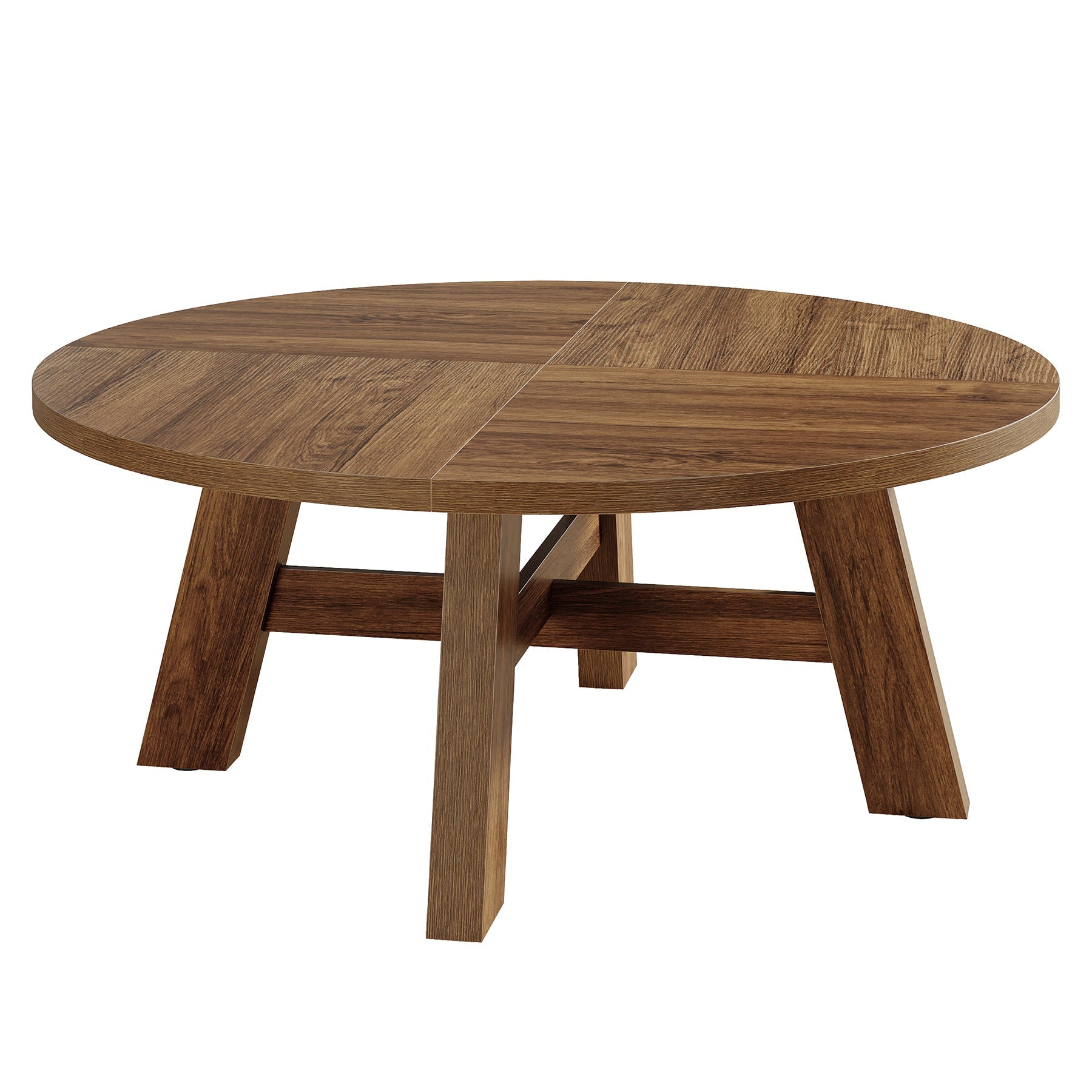 100 cm Ronde Midden-Eeuwse Moderne Salontafel met Kruisversteviging, Lage Houten Center Tafel