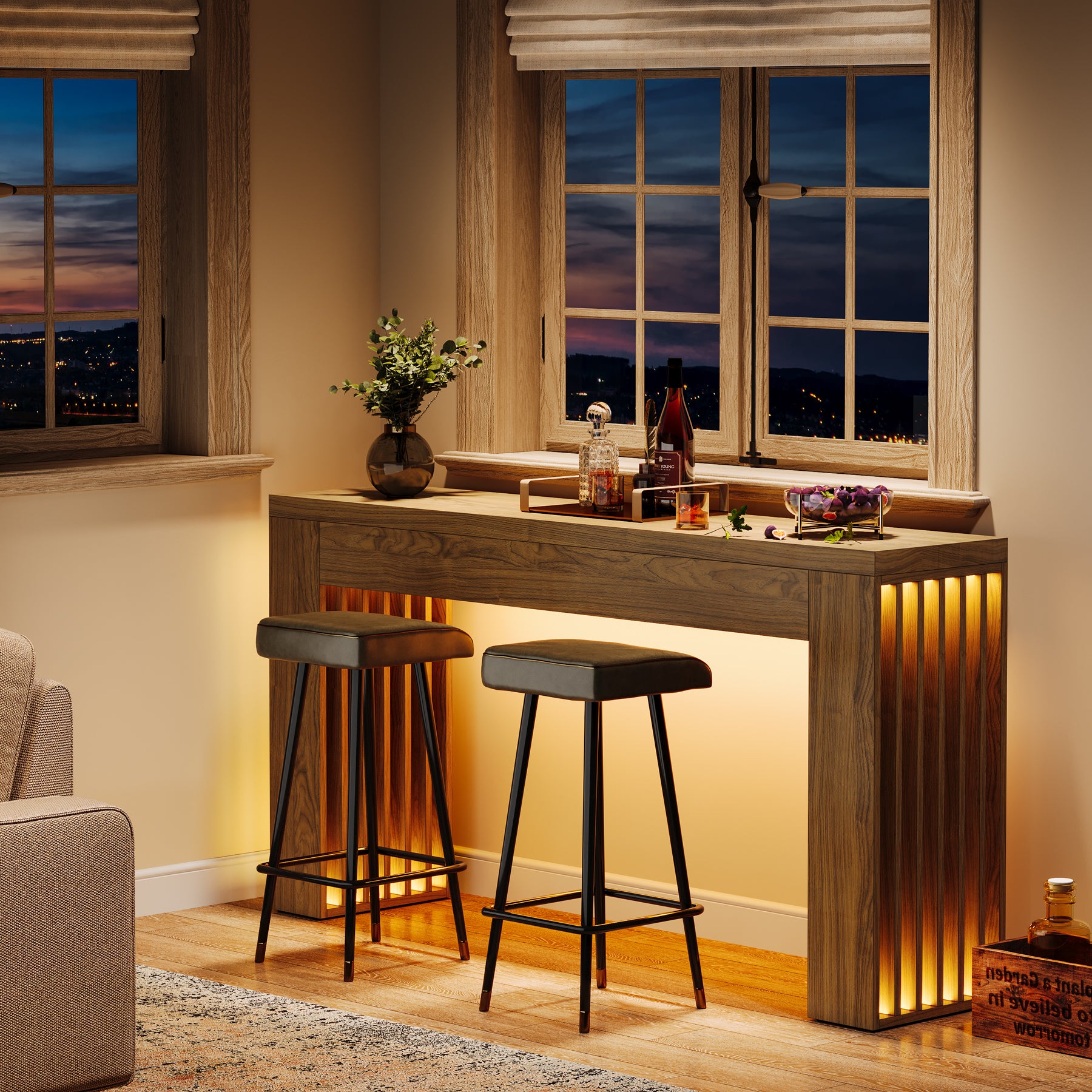 150 cm Lange Houten Salontafel achter de Bank, Consoletafel met Verticale Lattenpoten