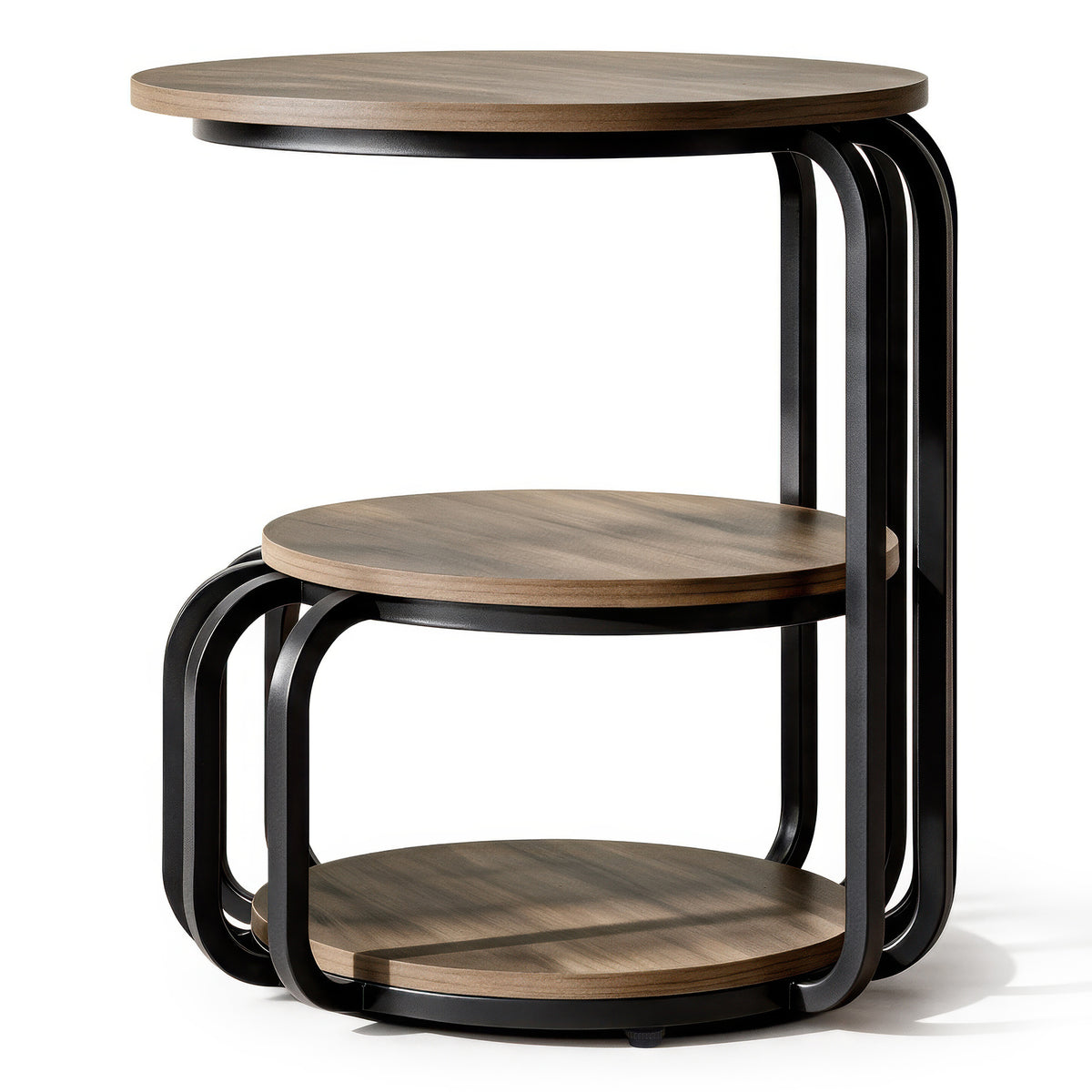 50 x 50 x 60 cm ronde bijzettafel met 3-laags opbergrek, industriële sidetable met metalen frame