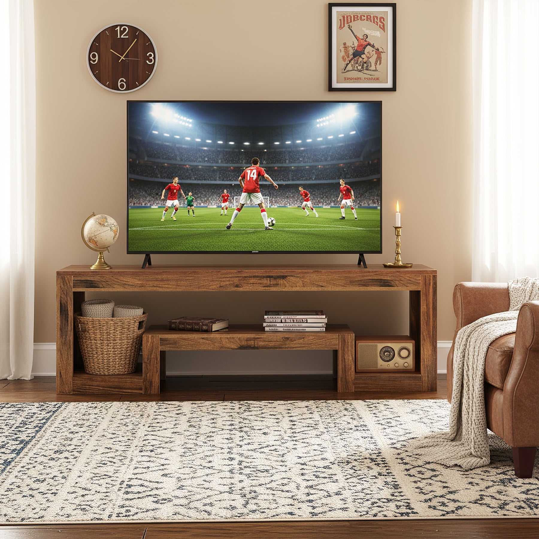 160 cm Tribesigns TV-Meubel voor 55–75 Inch TV’s, Landelijk Entertainment Center met Open Opbergruimte