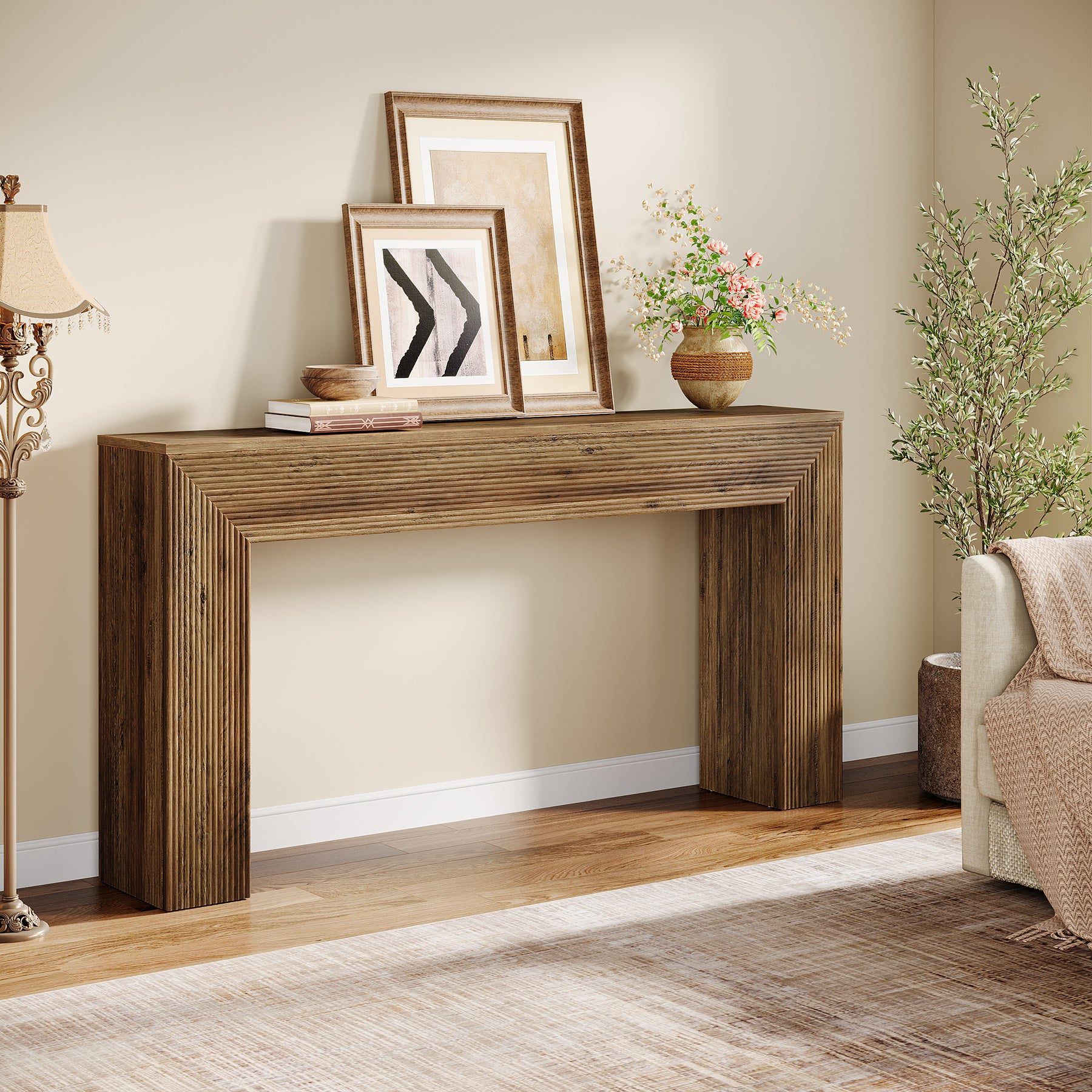 Consoletafel 160 cm Industrieel in Rustiek Bruin, lange haltafel voor entree en woonkamer