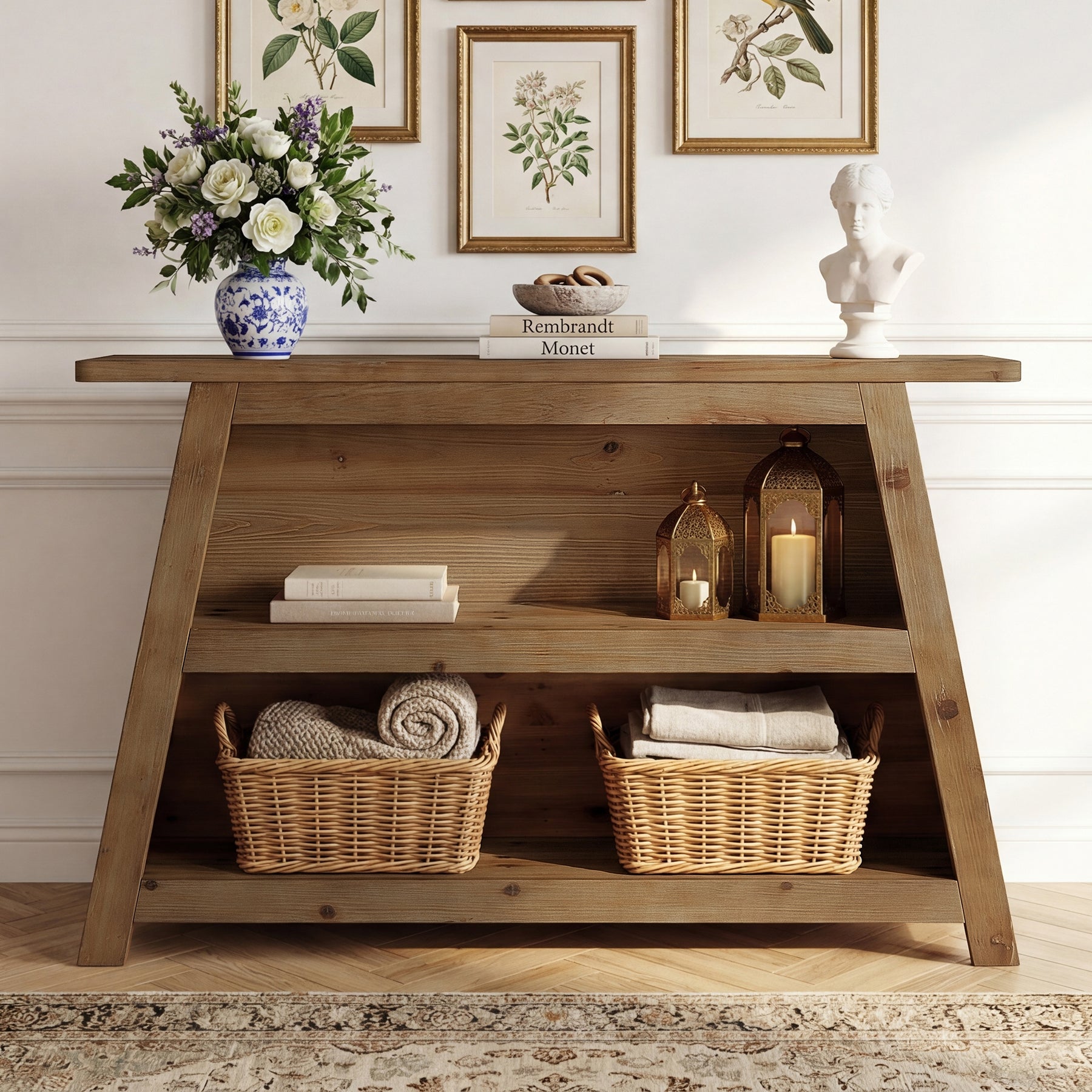 Tribesigns 120 cm massief houten consoletafel, sidetable met 3 planken voor hal