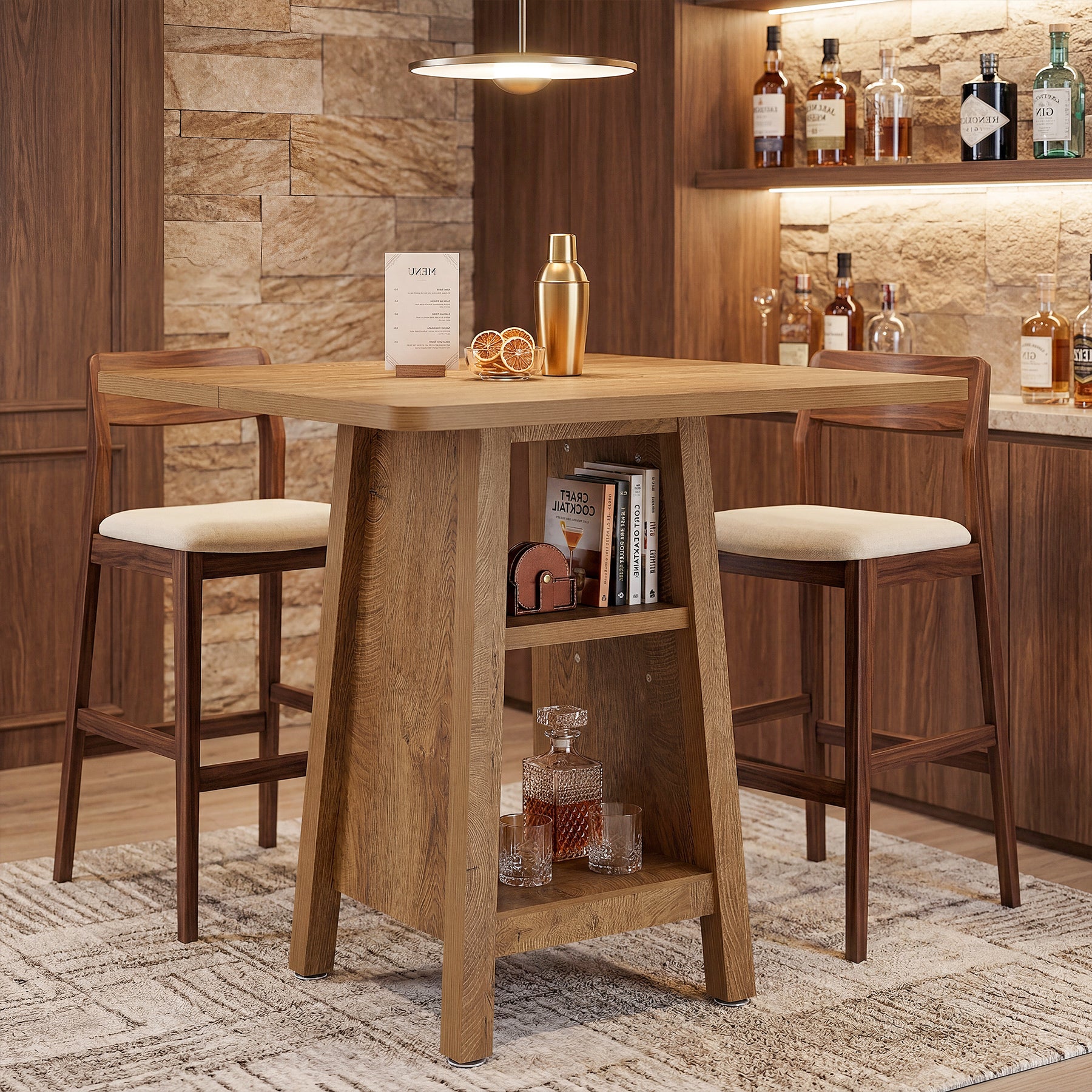 Tribesigns 90 cm hoge bartafel, vierkante pubtafel met 2 planken voor horeca