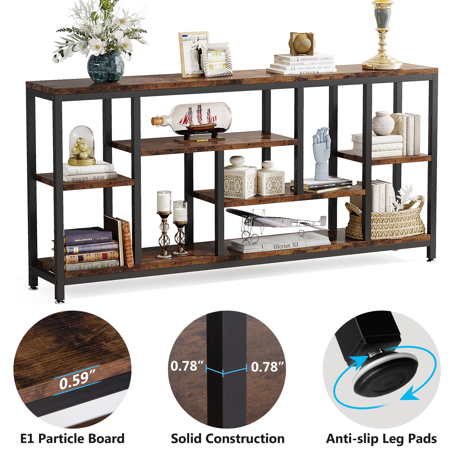 180 x 30 cm Tribesigns industriële consoletafel met 3-laagse opbergruimte, smalle sidetable achter de bank voor hal woonkamer en entree