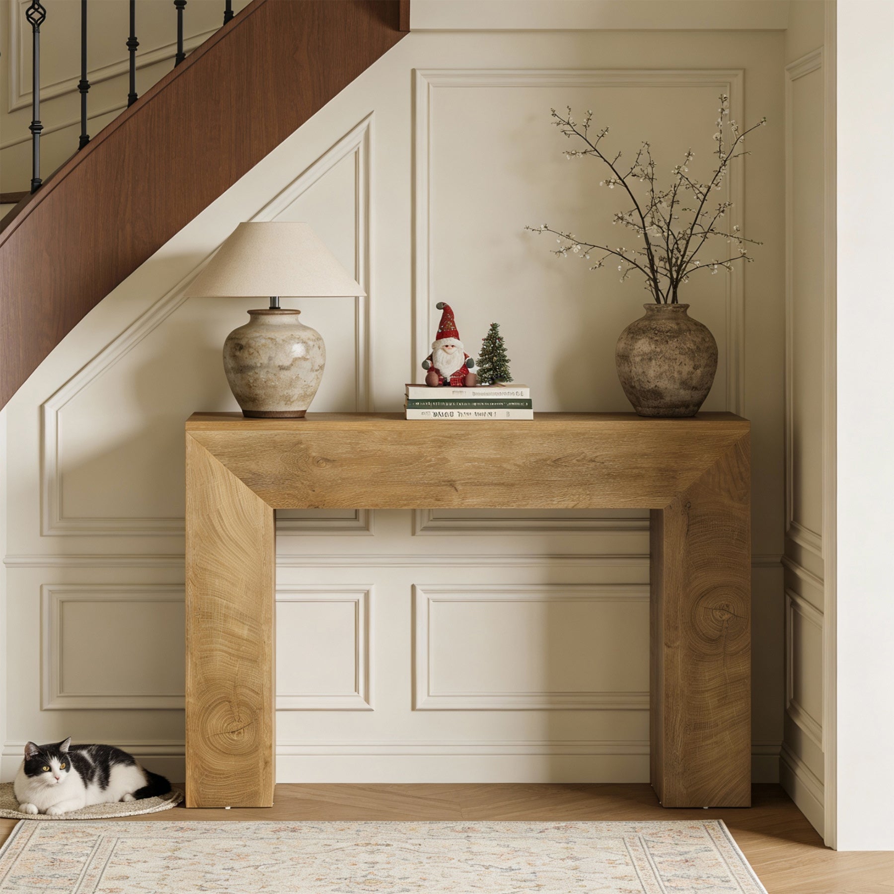 110 cm Console Tafel voor Hal, Kleine Farmhouse Sofa Tafel met Geprofileerd Ontwerp