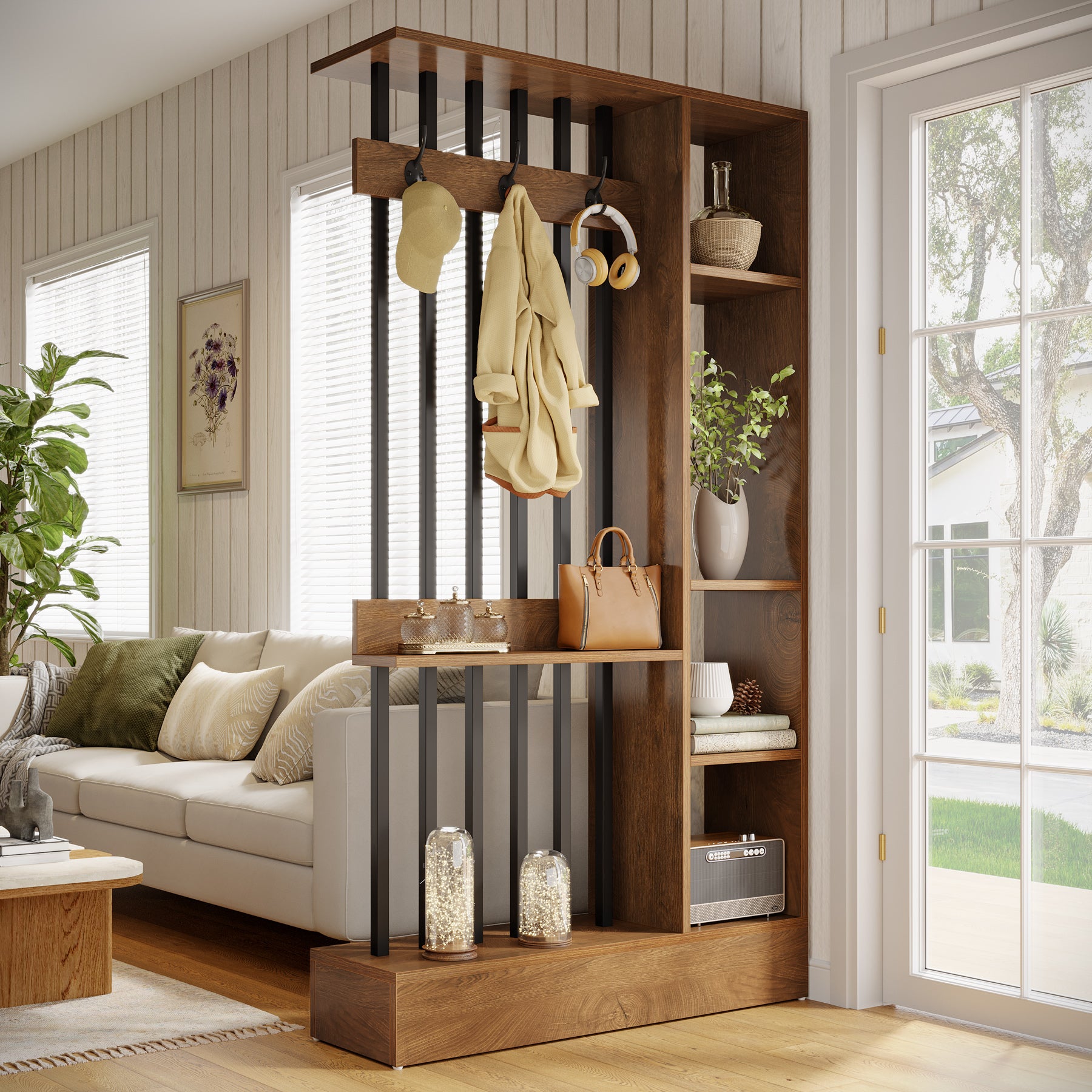 Tribesigns 180 cm Roomdivider Kast, Vrijstaande Scheidingswand met Haken
