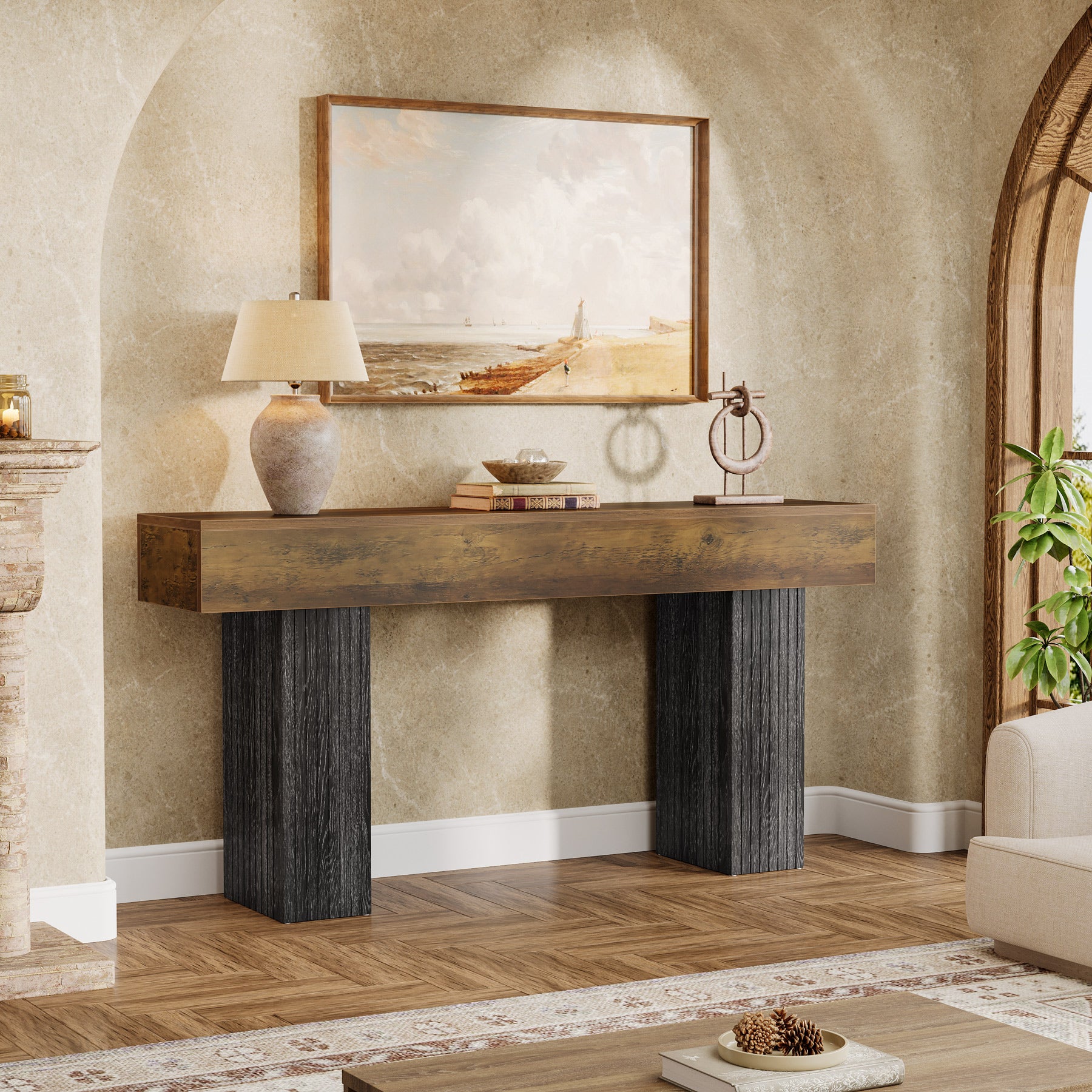 160 cm Lange Entreetafel van Hout, Landelijke Consoletafel voor Hal en Woonkamer