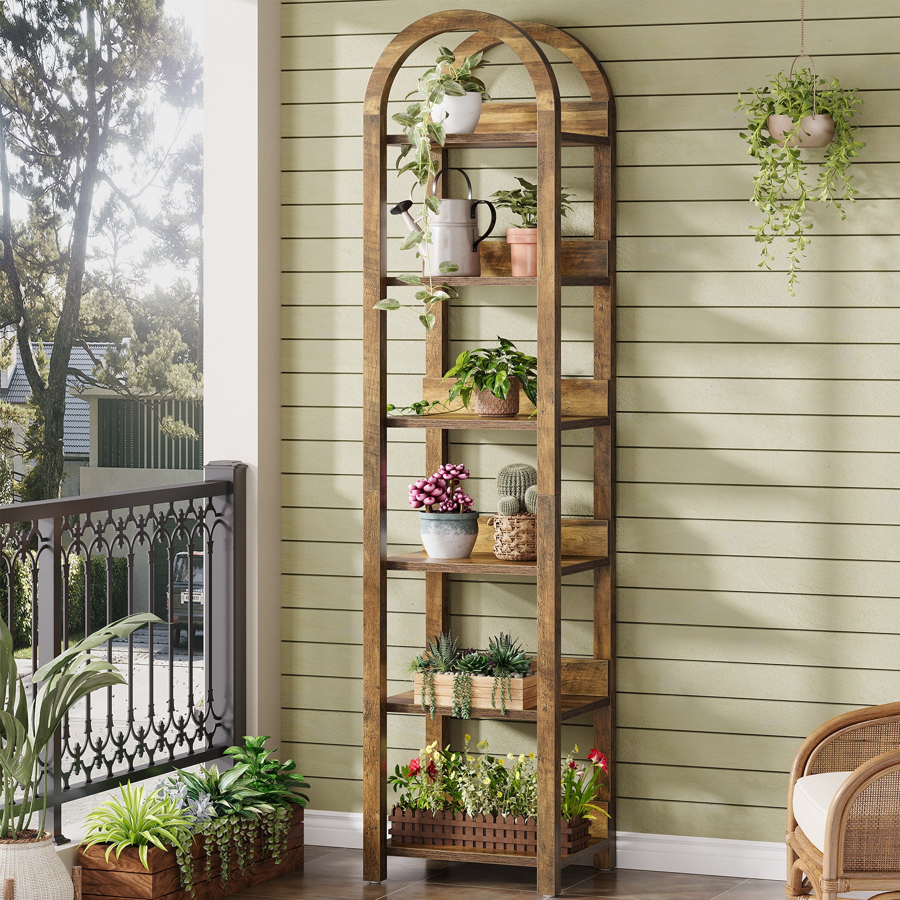 Smal Boekenrek van 180 cm met 6 Lagen in Rustiek Bruin