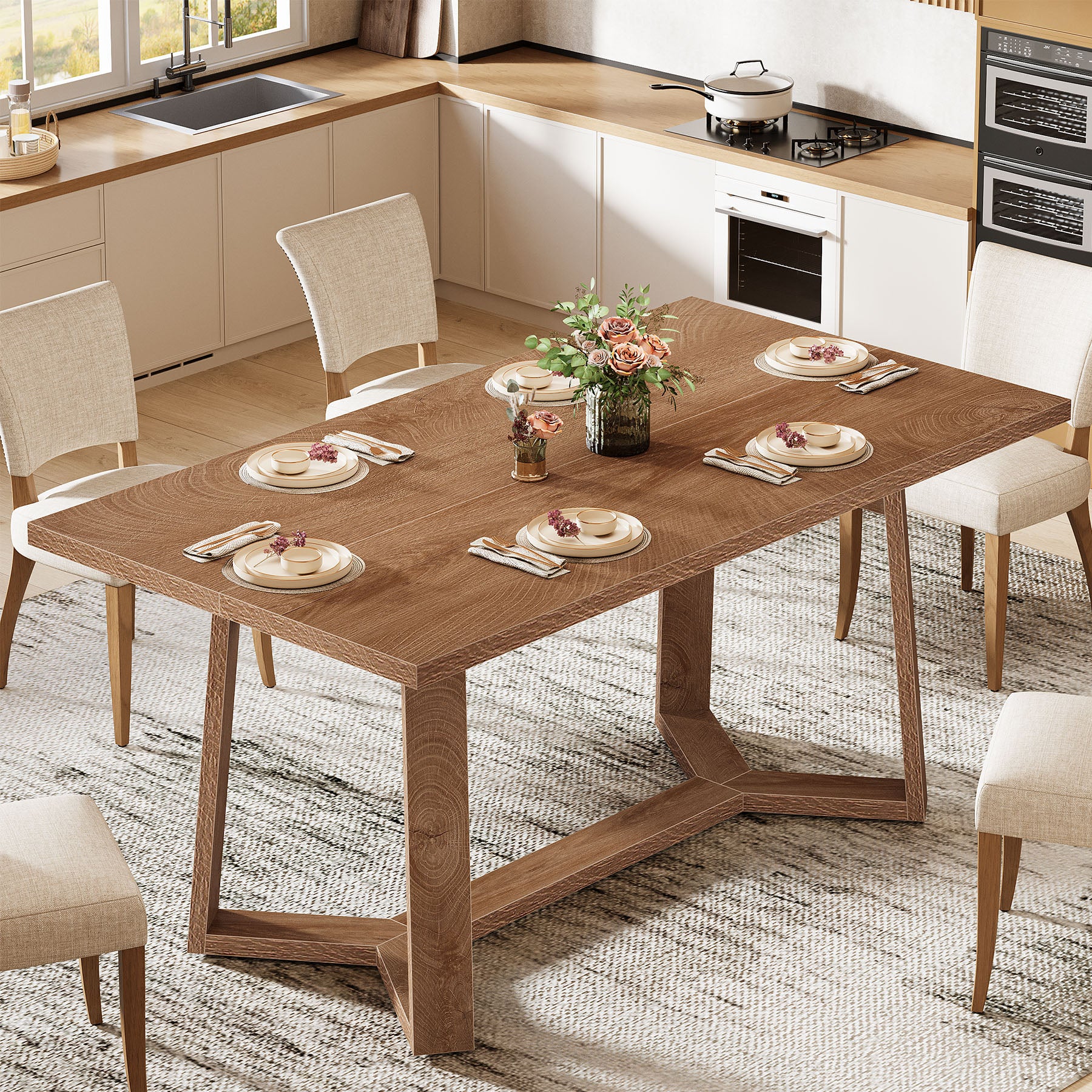 Eettafel van 120 cm in landhuisstijl voor 4 personen, houten keukentafel in bruin