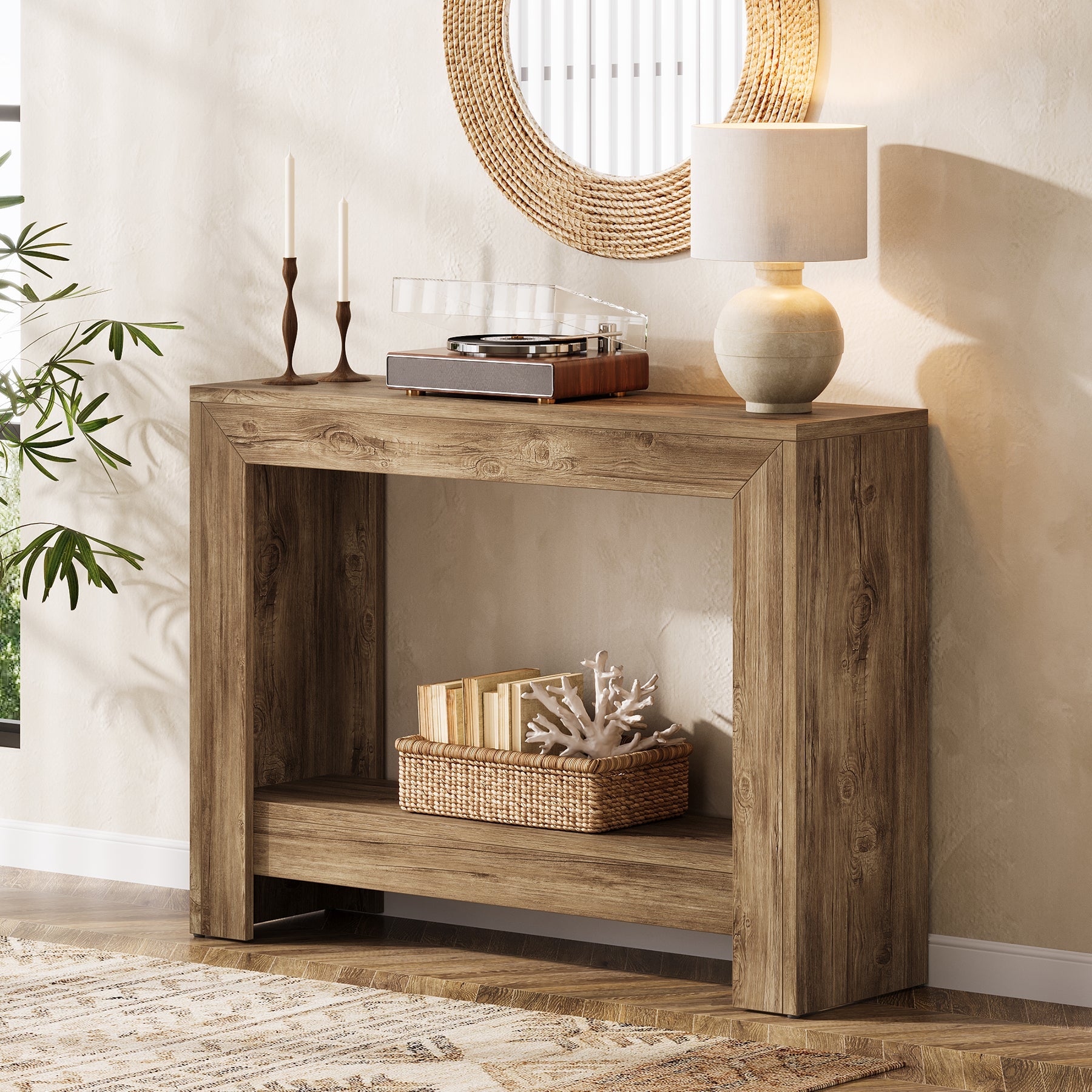 Tribesigns consoletafel 105 cm in landelijke stijl, smalle haltafel met open opbergruimte