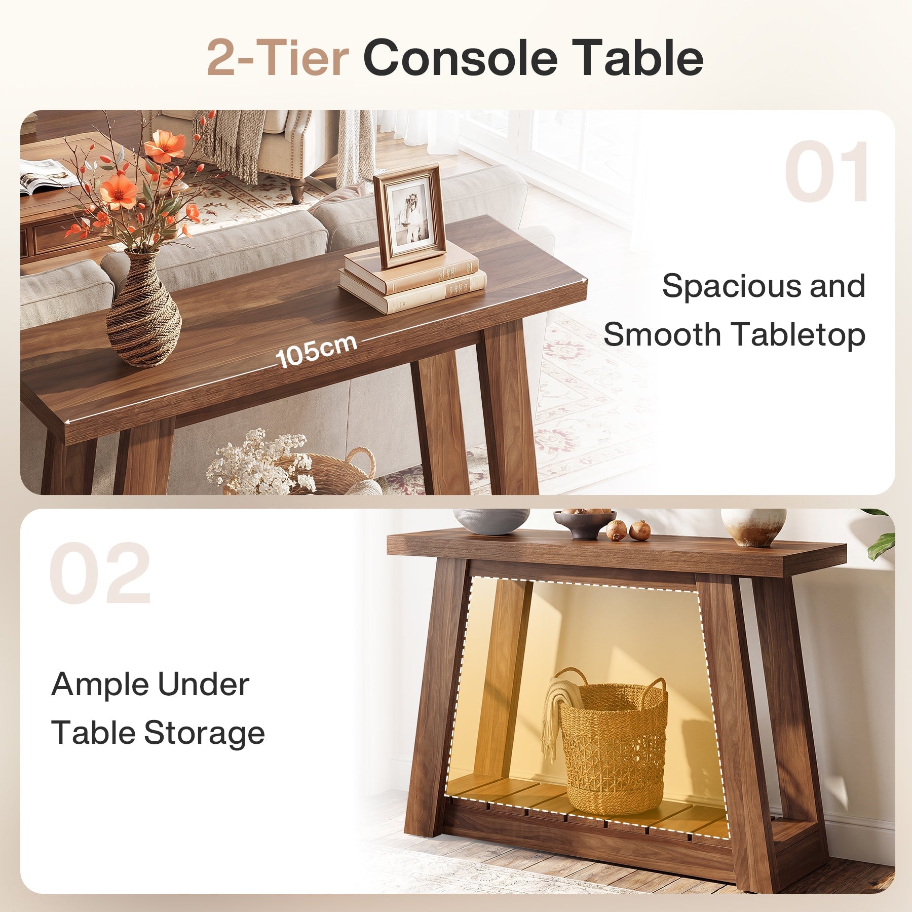 Tribesigns smalle consoletafel van 105 cm, haltafel met twee legplanken en open opbergruimte