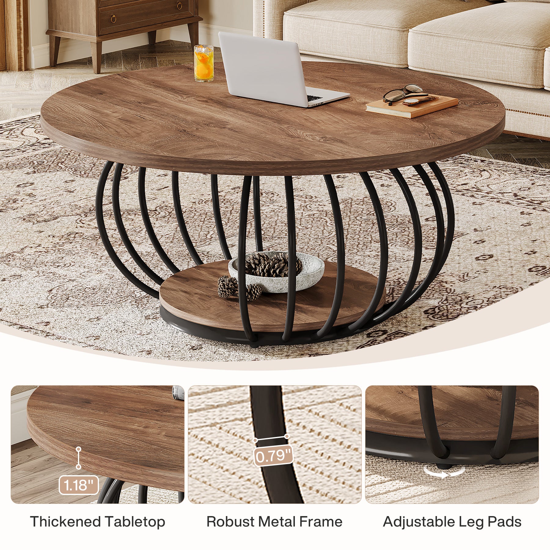 Salontafel Rond 100 cm van Hout met Metalen Frame