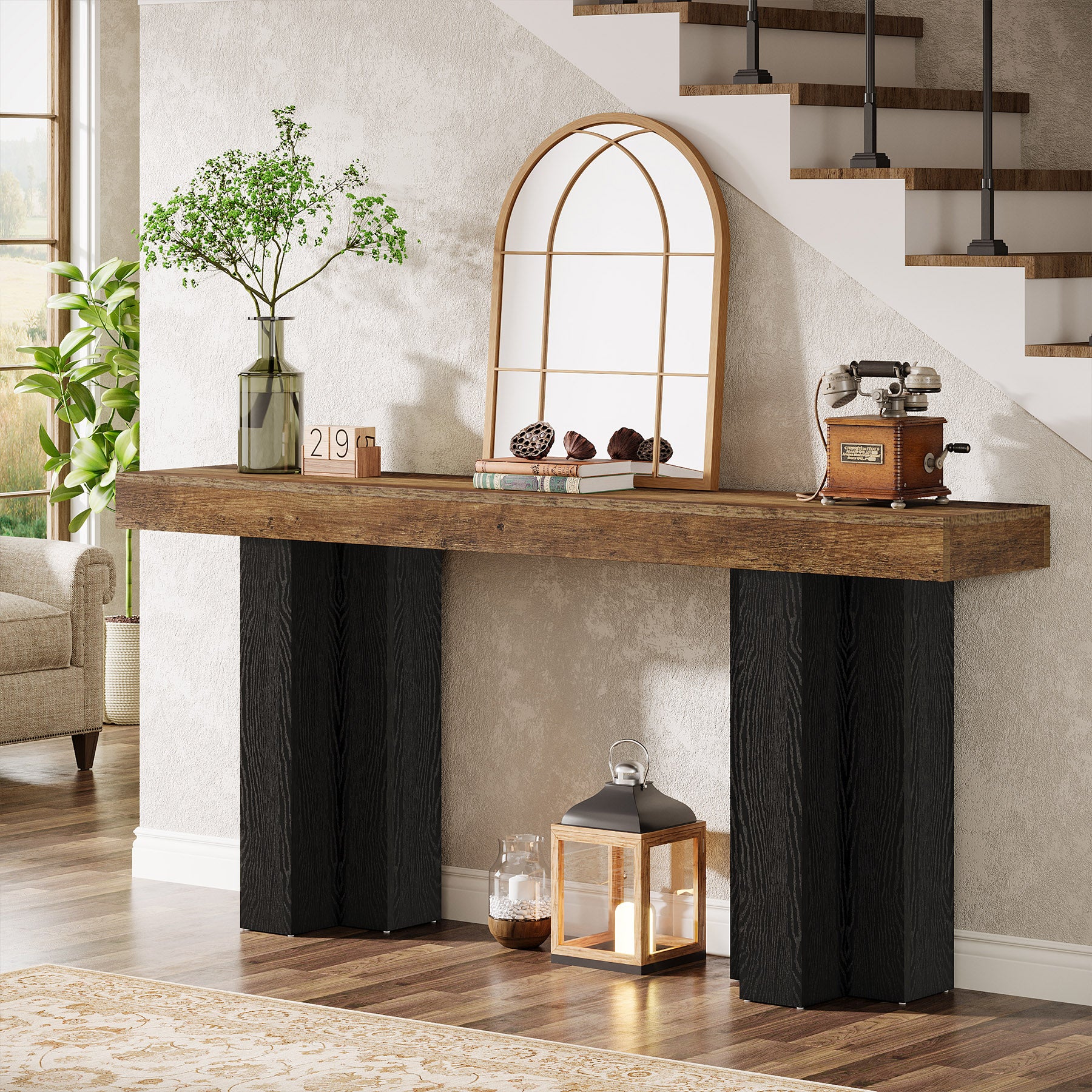 160 cm Smalle Consoletafel voor Hal en Woonkamer, Landelijke Haltafel voor Achter de Bank