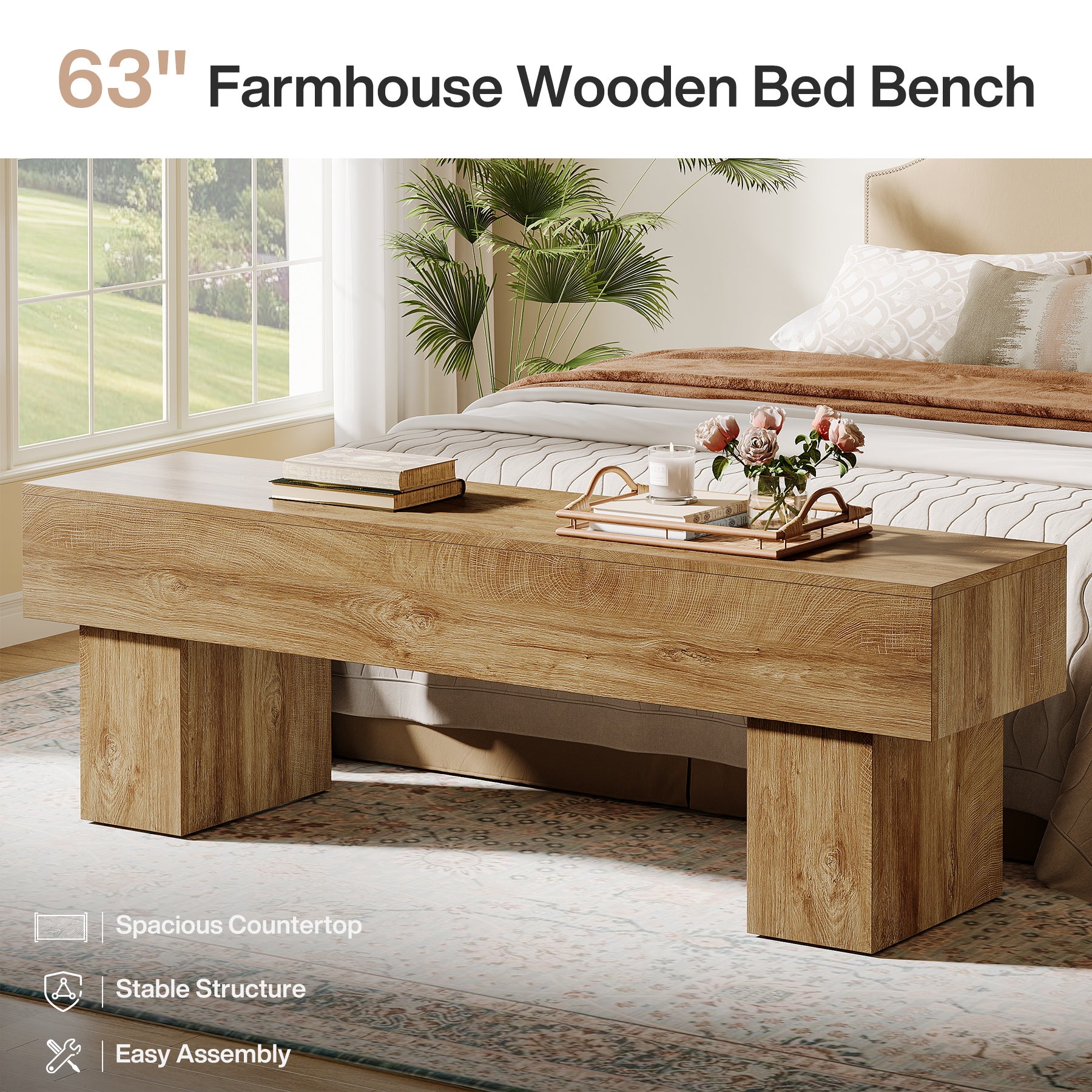 Tribesigns 160 cm Extra Lange Slaapkamerbank, Houten Farmhouse Bank voor Slaapkamer