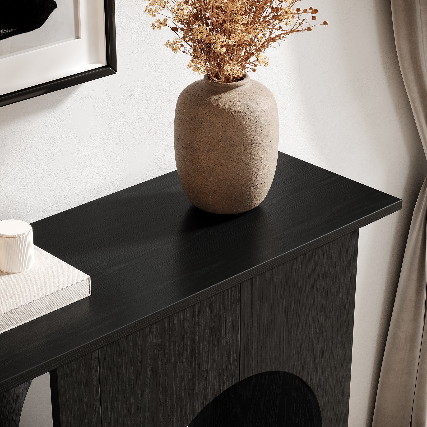 90 cm Zwarte Banktafel, Smalle Consoletafel met Gebogen Design voor Entree en Woonkamer