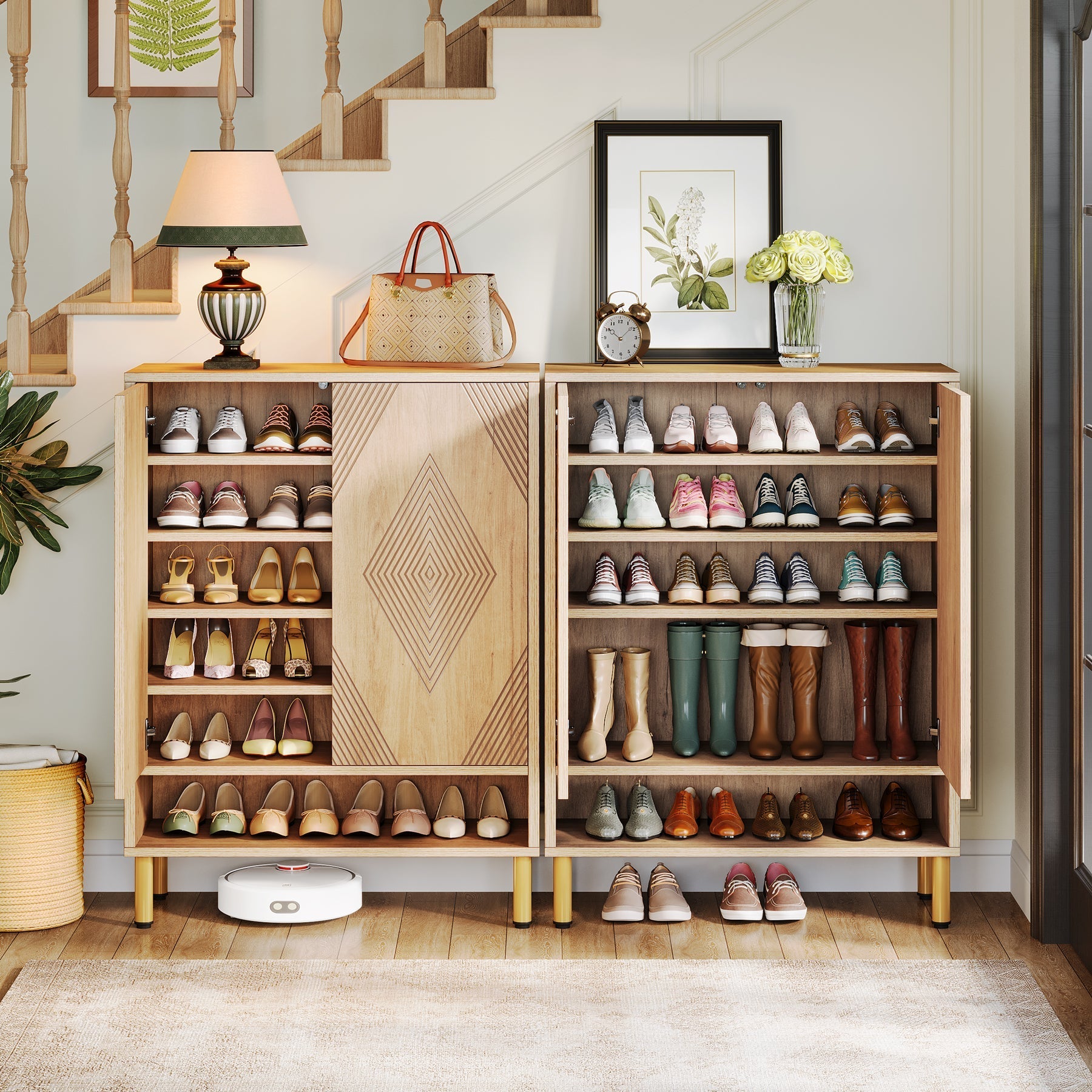 Schoenkast met Zes Planken, Houten Opbergsysteem voor 24 Paren in Hal of Woonkamer